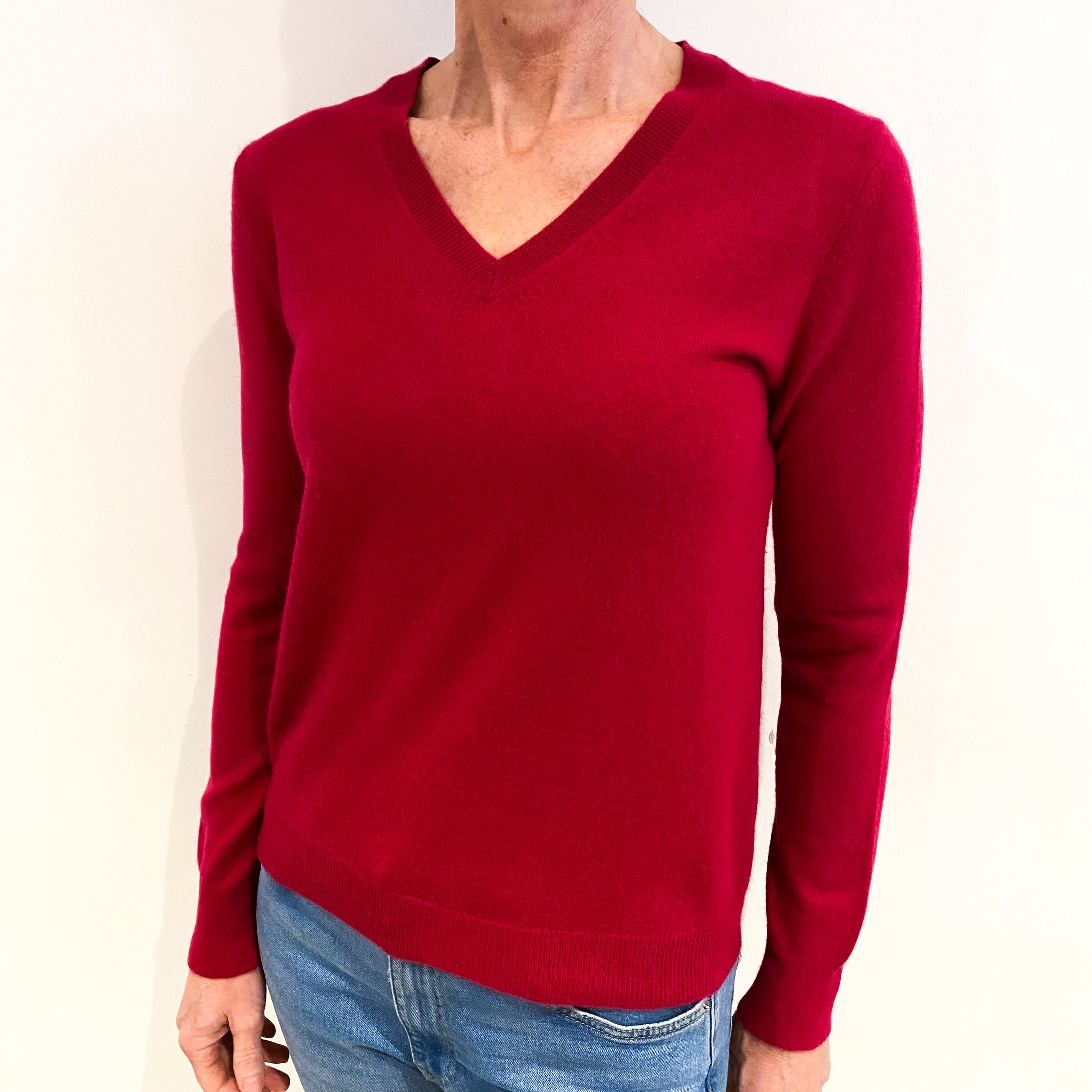 Cherry Pink Cashmere V Neck Jumper Small