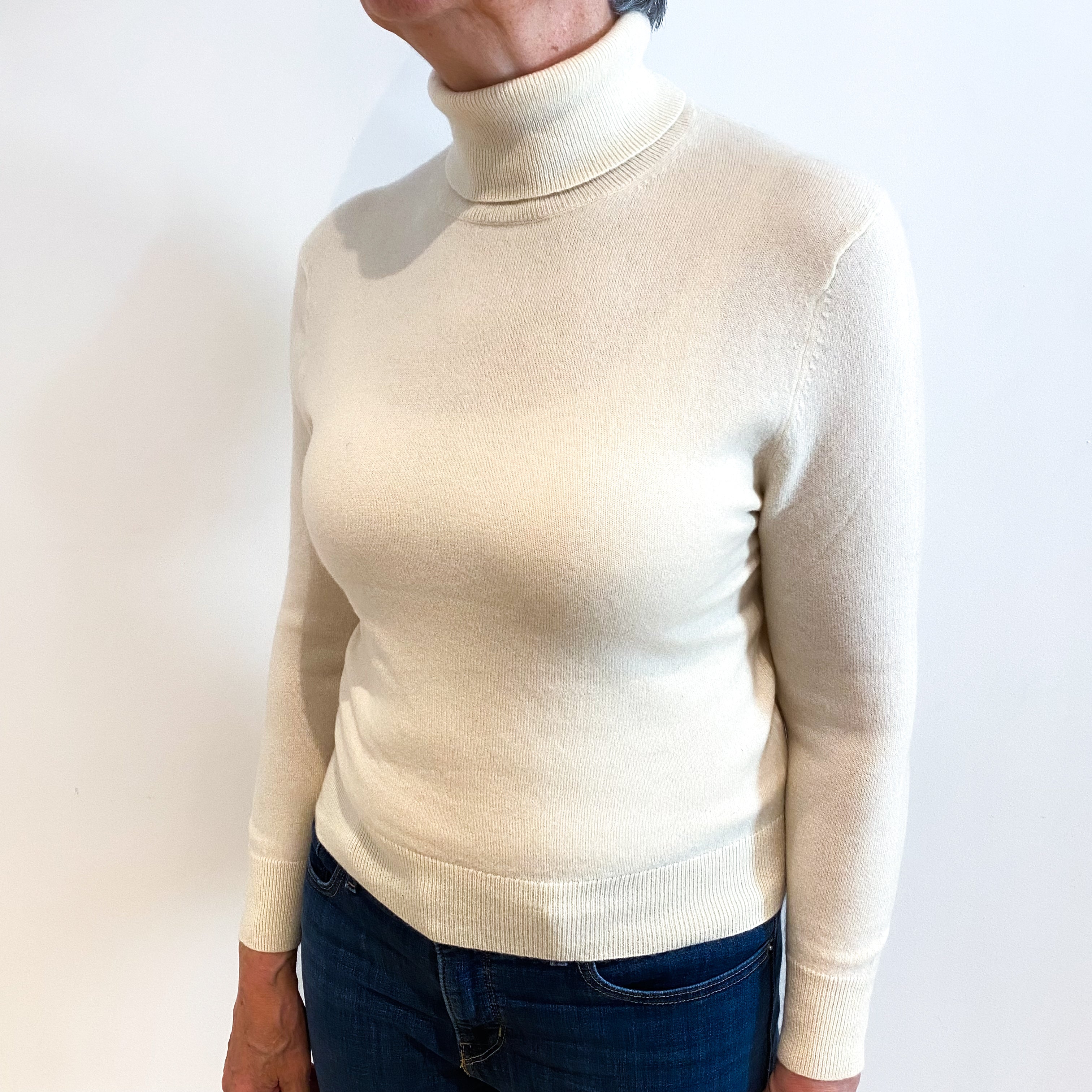 Vanilla Cream Cashmere Polo Neck Jumper Medium