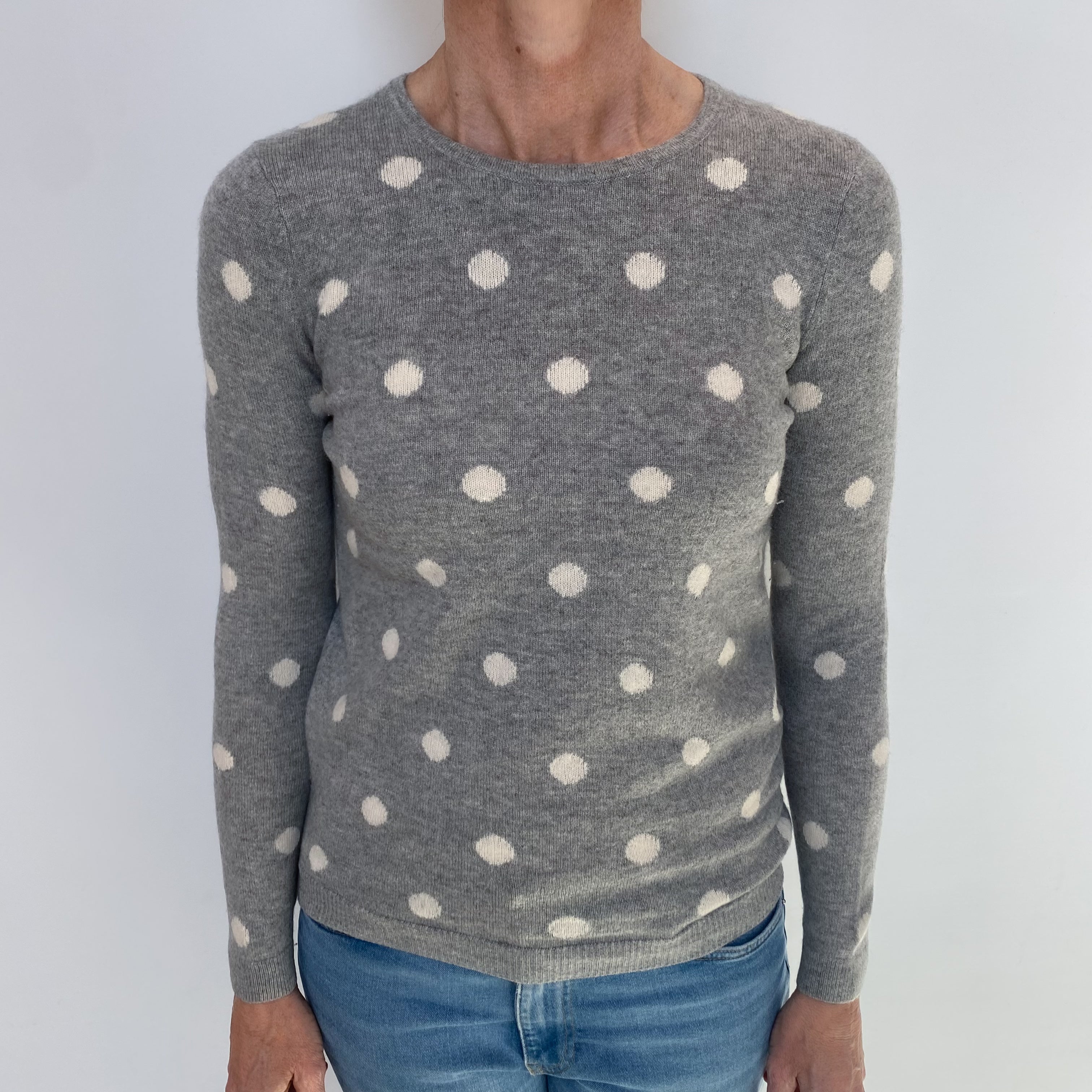 Grey Ivory Dotty Cashmere Crew Neck Jumper Small