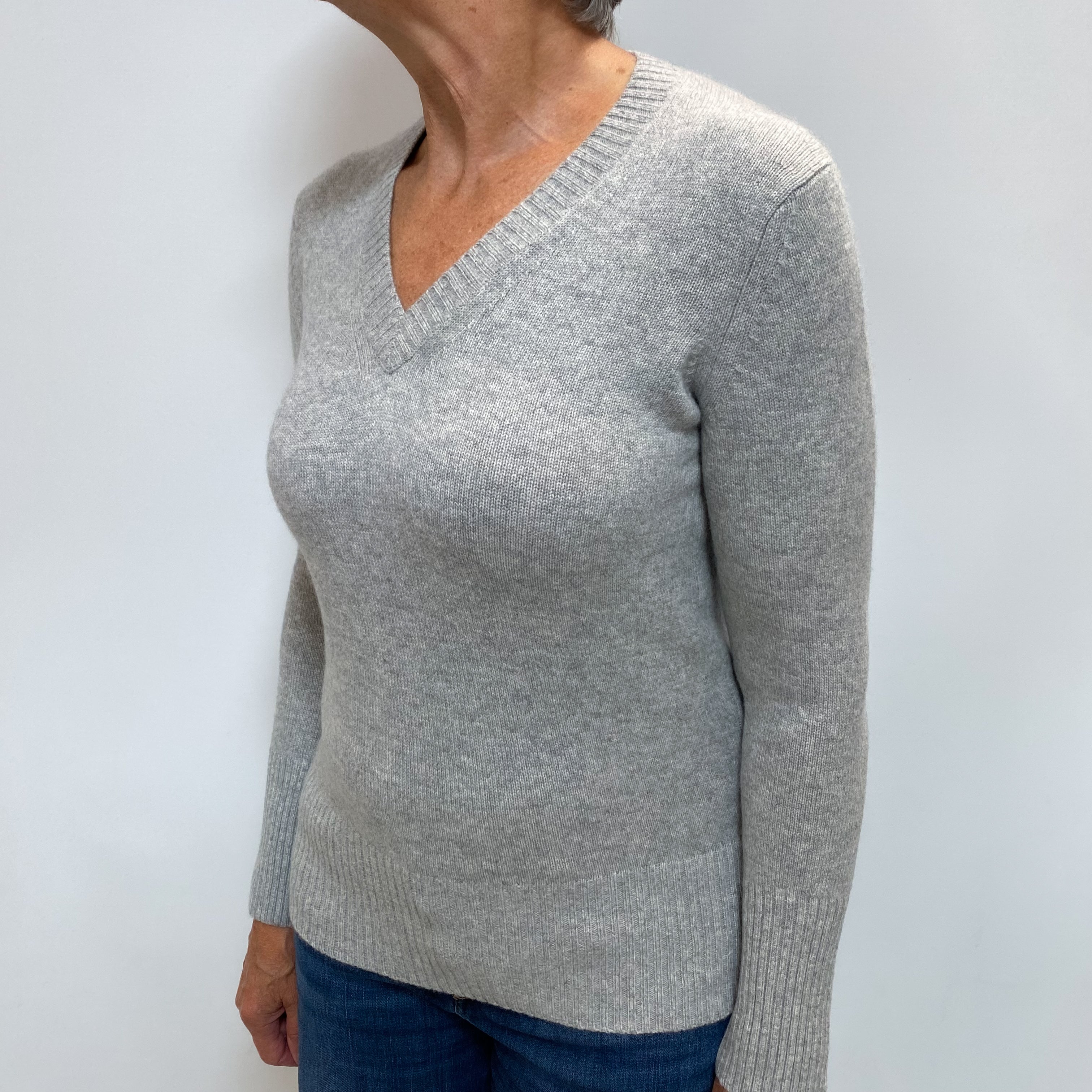 Smoke Grey Cashmere V Neck Jumper Medium