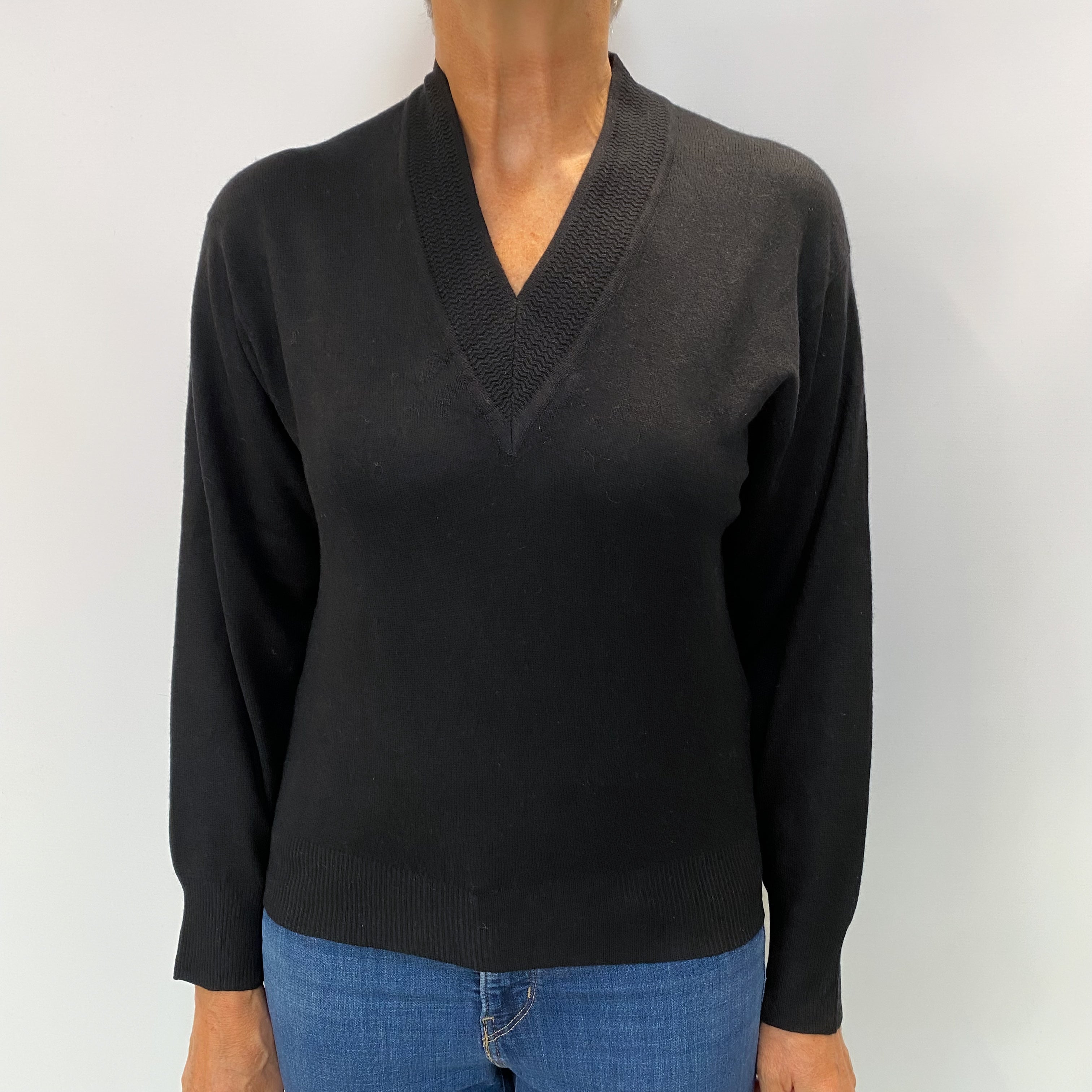 Black Cashmere V Neck Jumper Medium