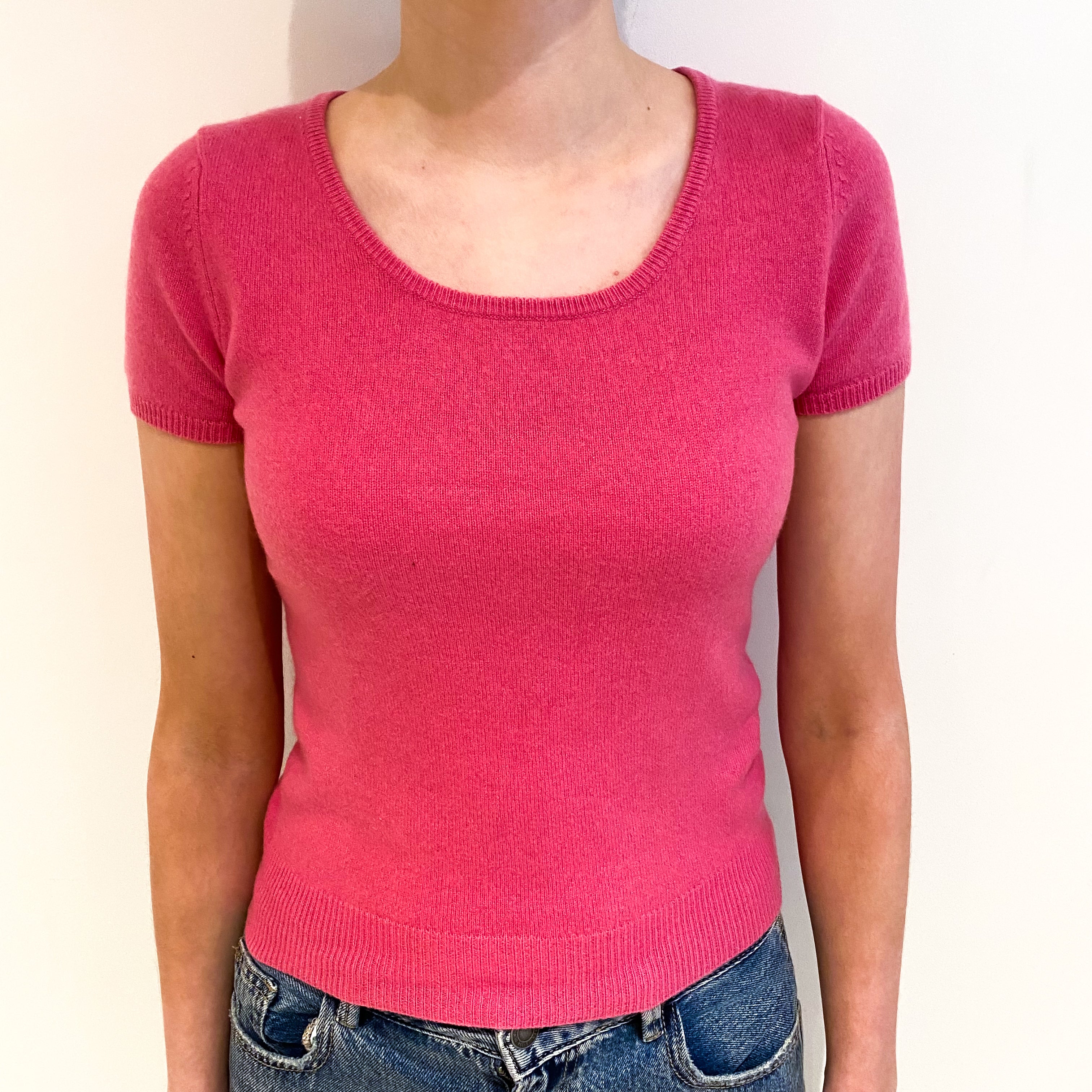 Lupin Pink Cashmere Scoop Neck Short Sleeved Jumper Extra Small