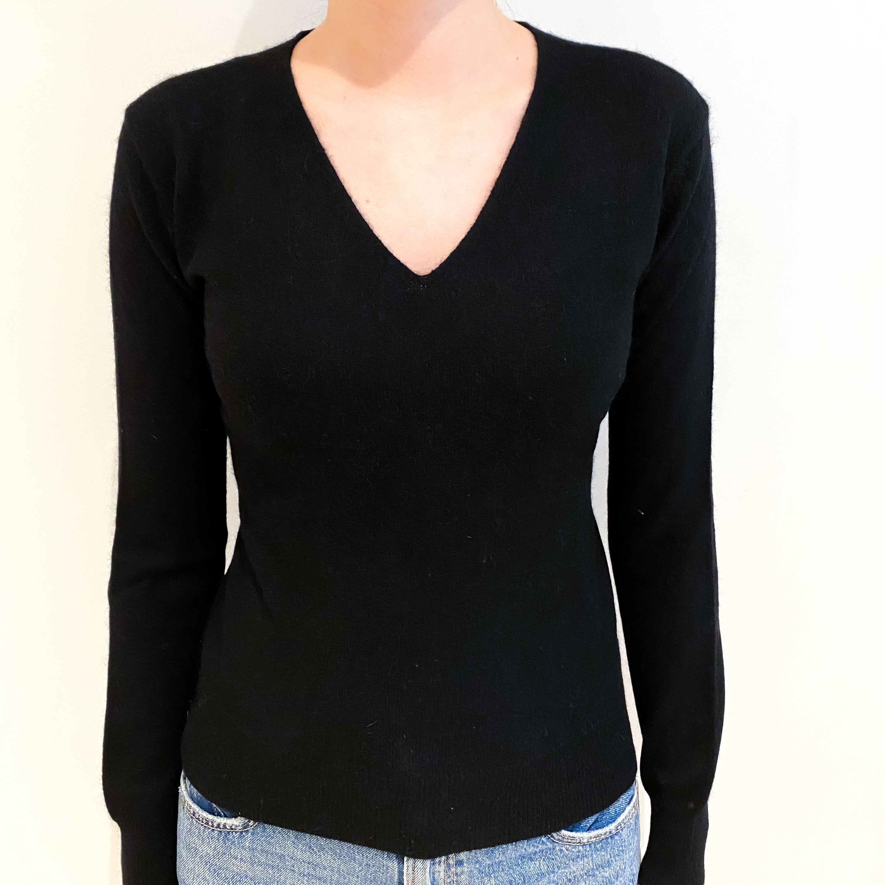 Black Cashmere V Neck Jumper Extra Small