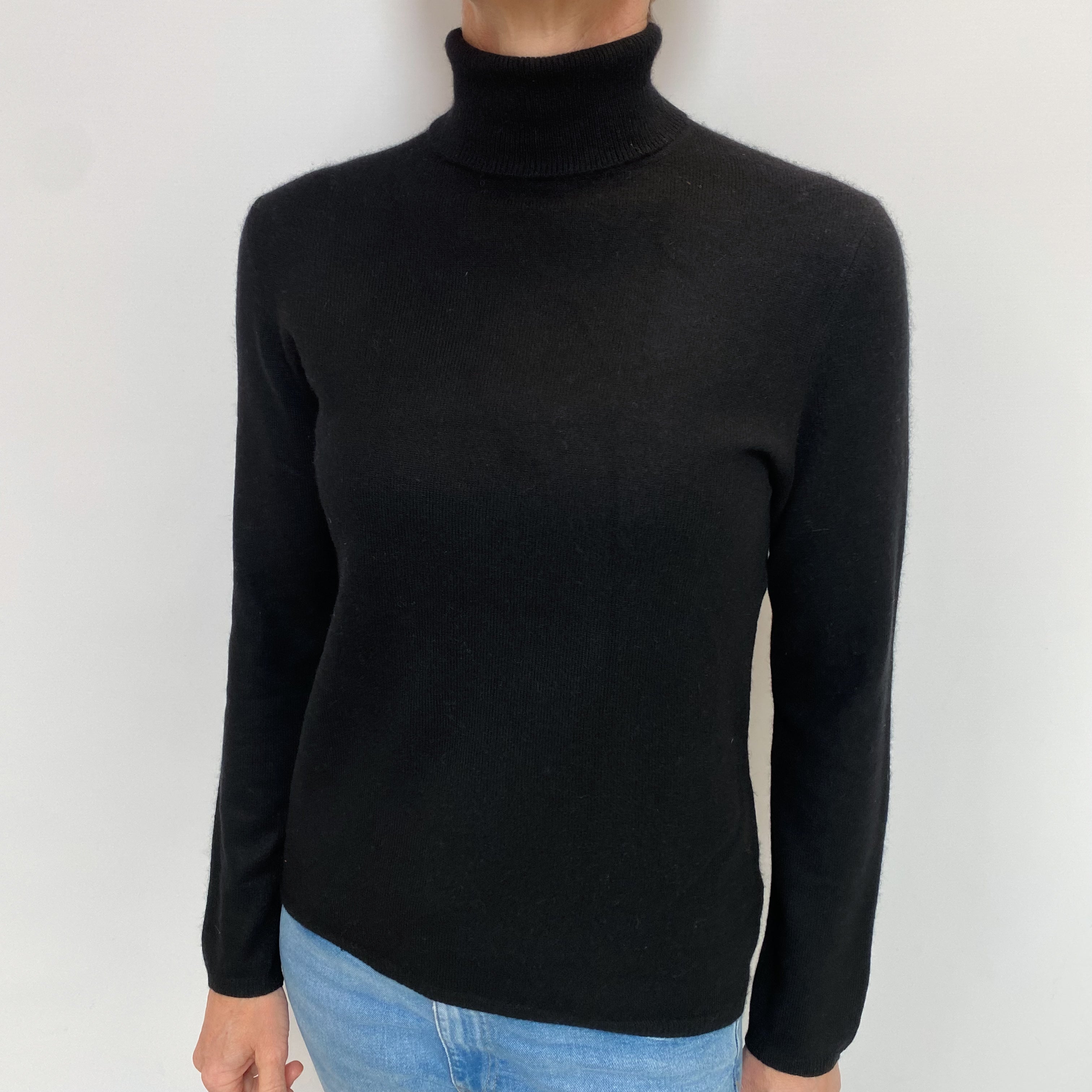 Black Cashmere Polo Neck Jumper Small