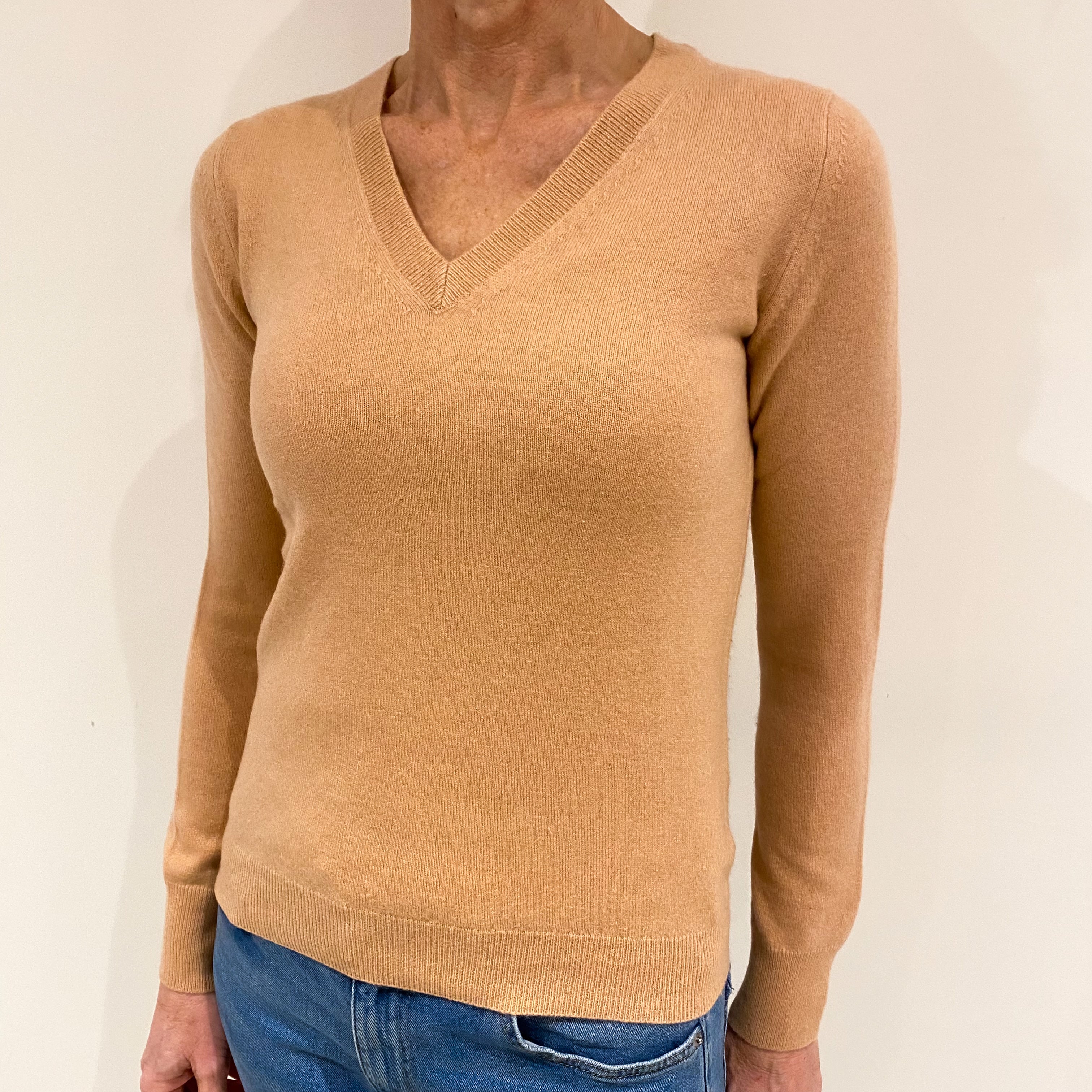 Blush Pink Cashmere V Neck Jumper Small