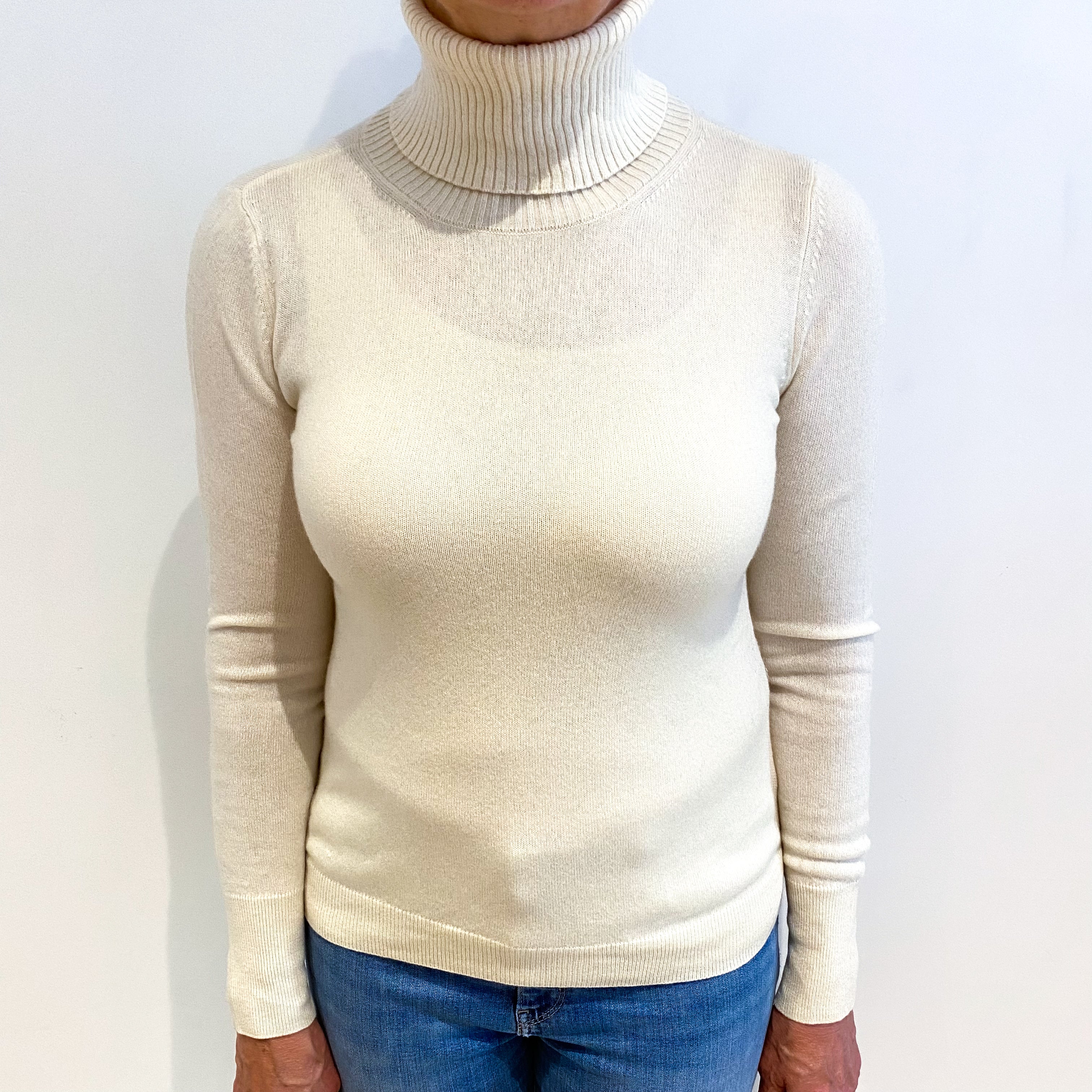 Vanilla Cream Cashmere Polo Neck Jumper Medium