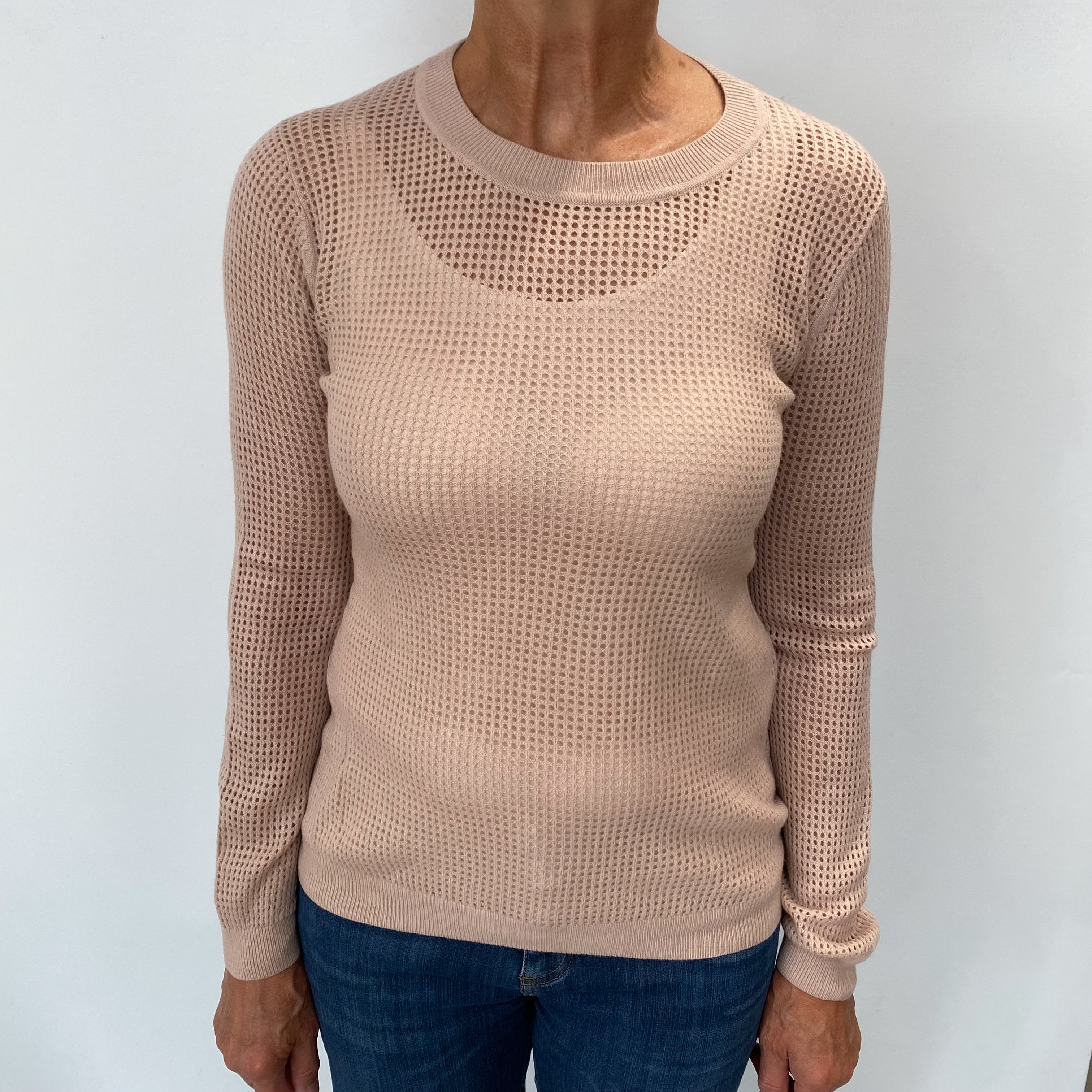 Dusky Pink Cashmere Crew Neck Jumper Medium