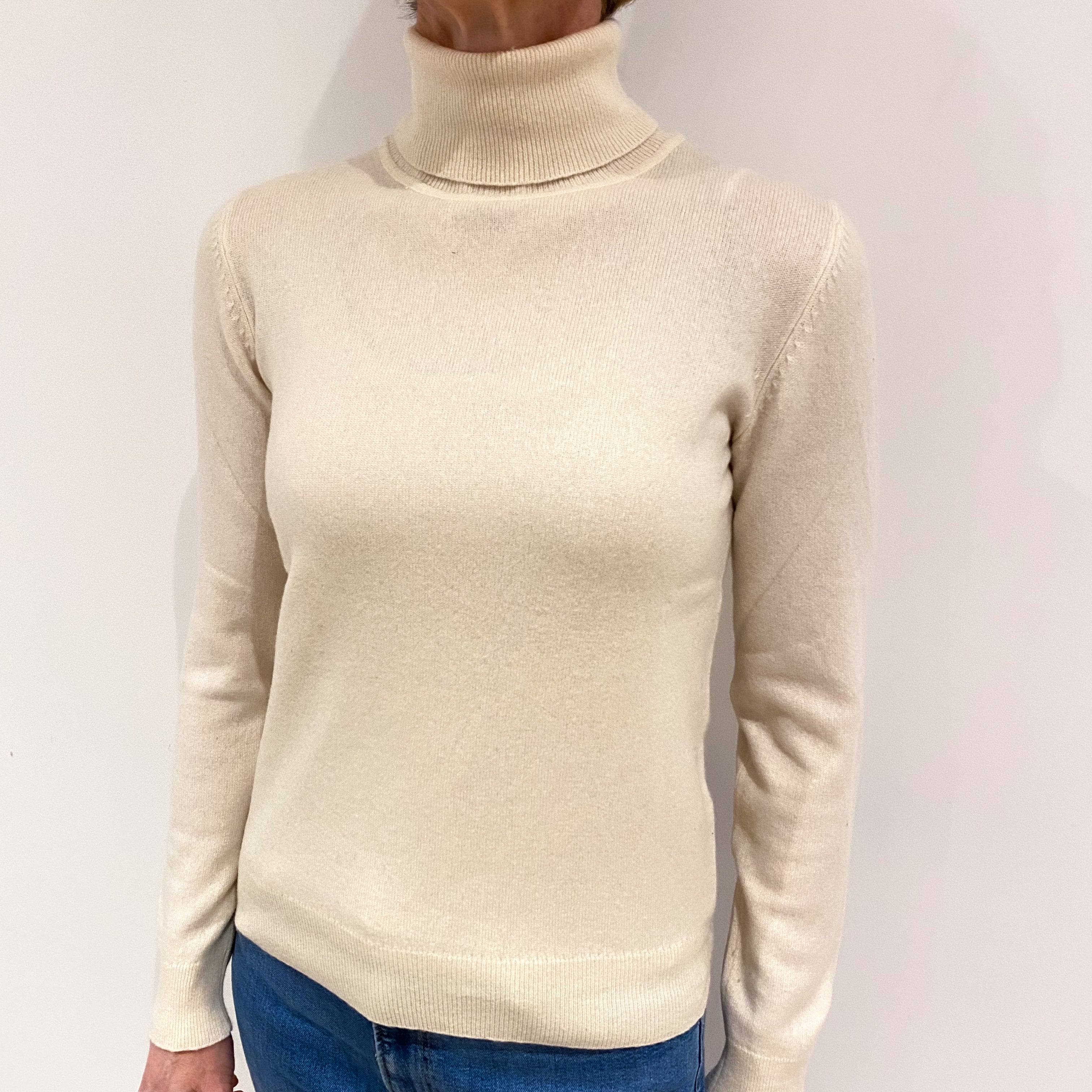 Vanilla Cream Cashmere Polo Neck Jumper Small