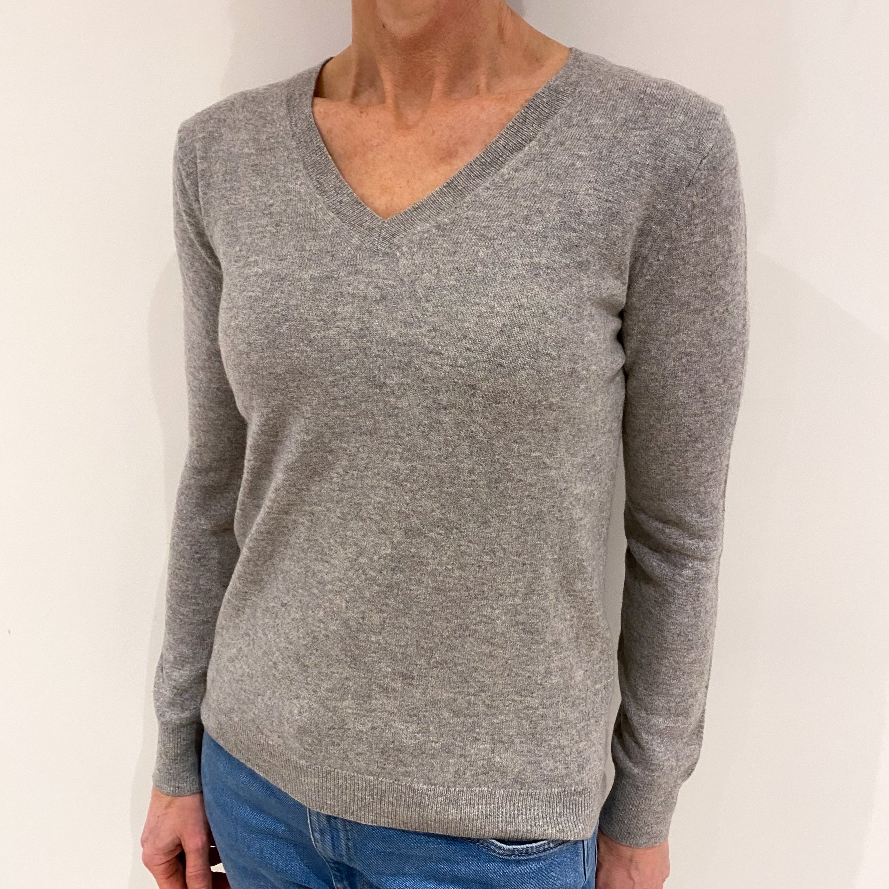 Smoke Grey Cashmere V Neck Jumper Small