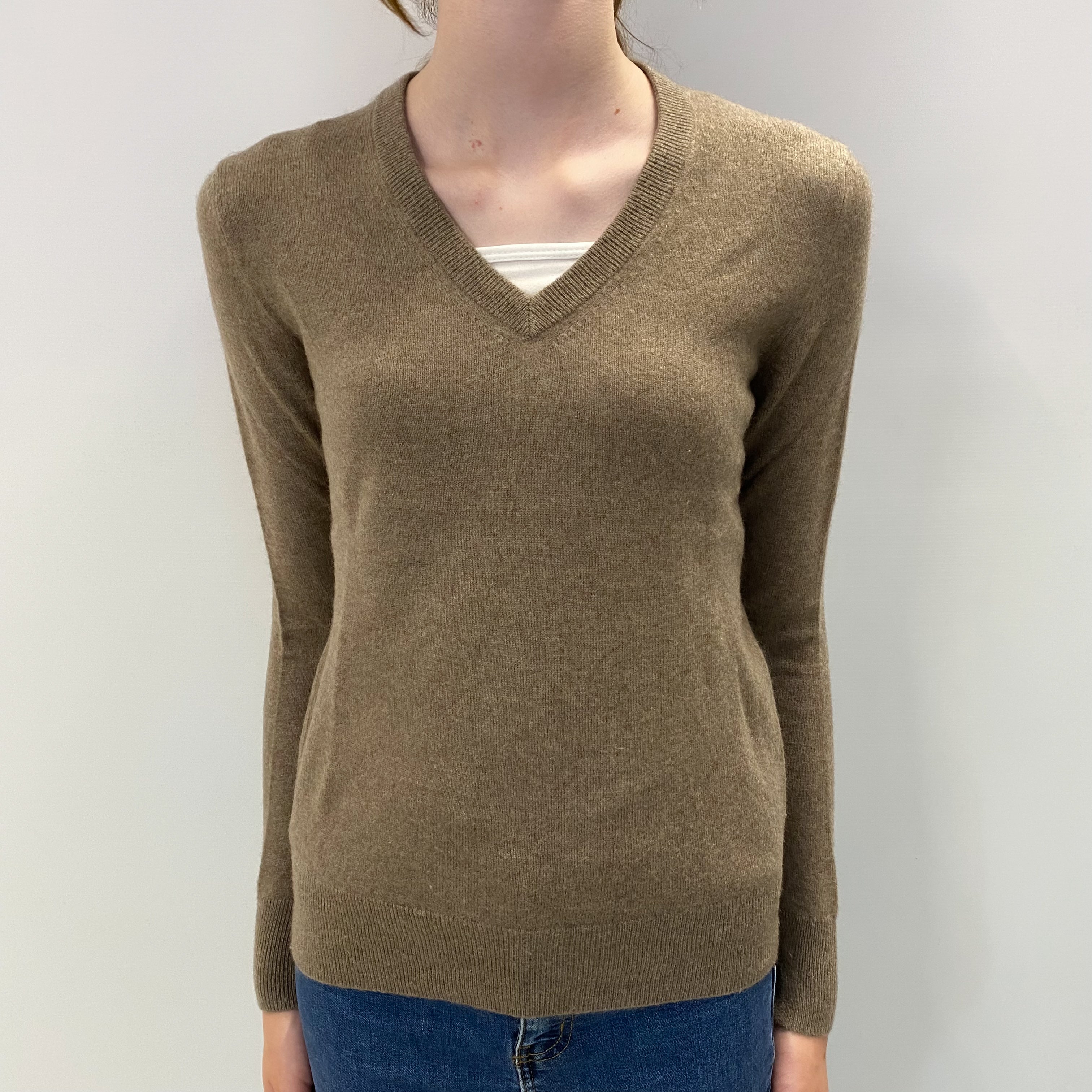 Mocha Brown Cashmere V Neck Jumper Extra Small