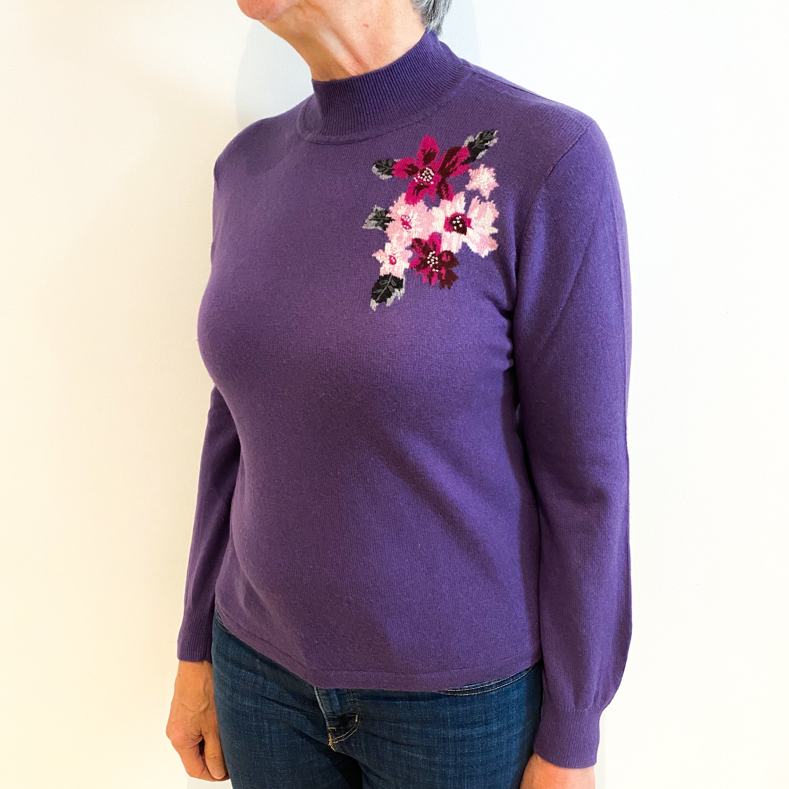 Grape Purple Cashmere Turtle Neck Jumper Medium