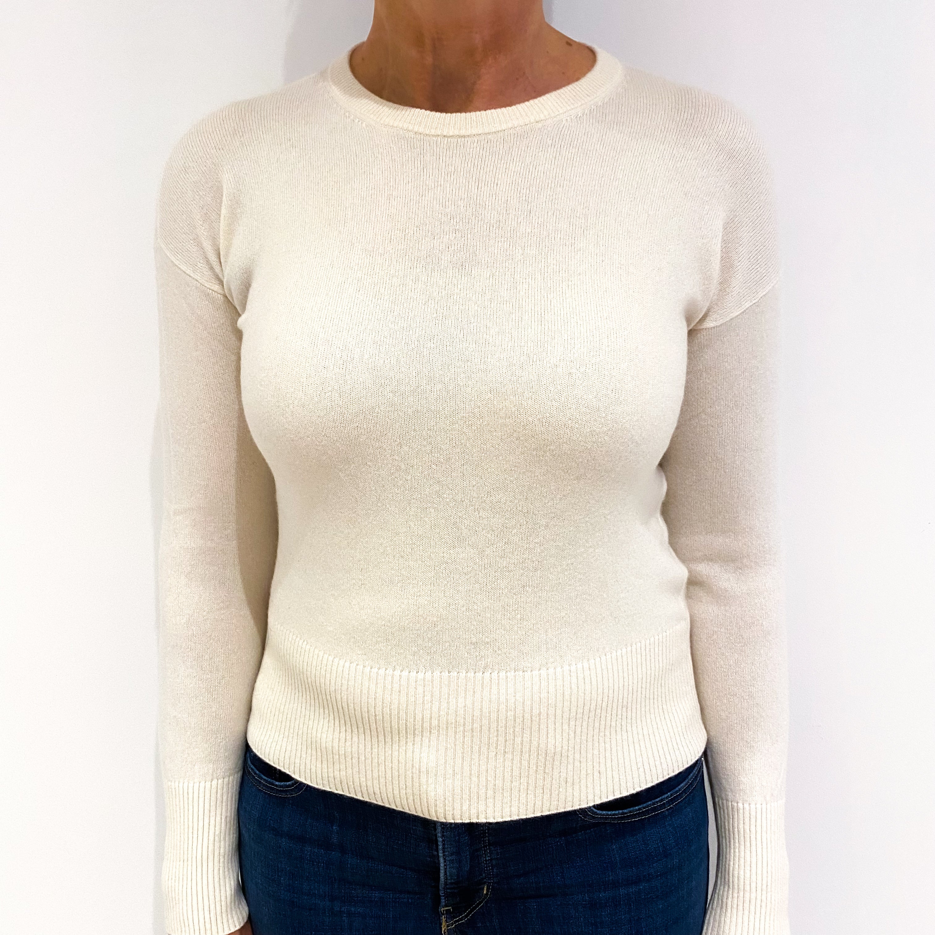 Winter White Cashmere Crew Neck Jumper Medium