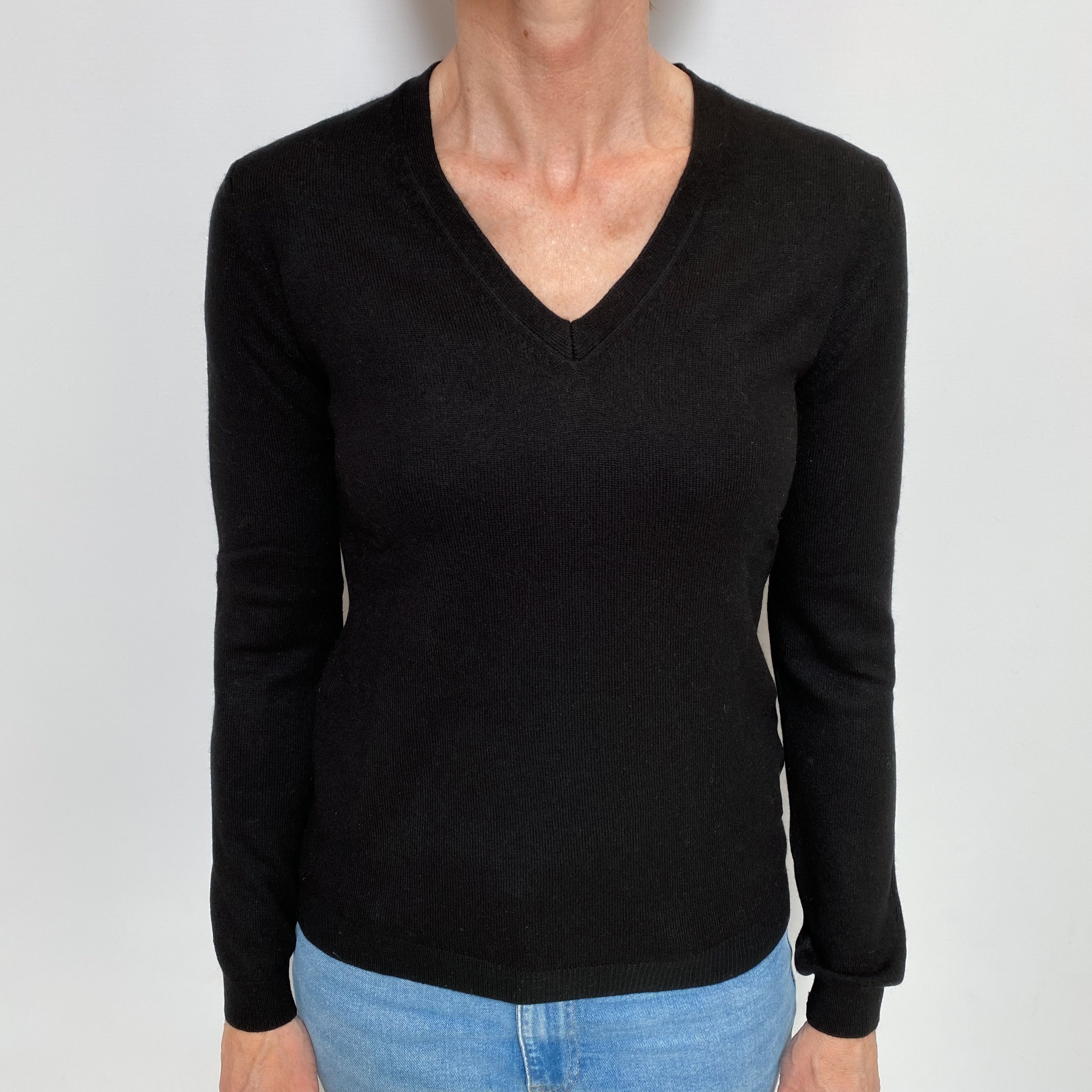 Black Cashmere V Neck Jumper Small