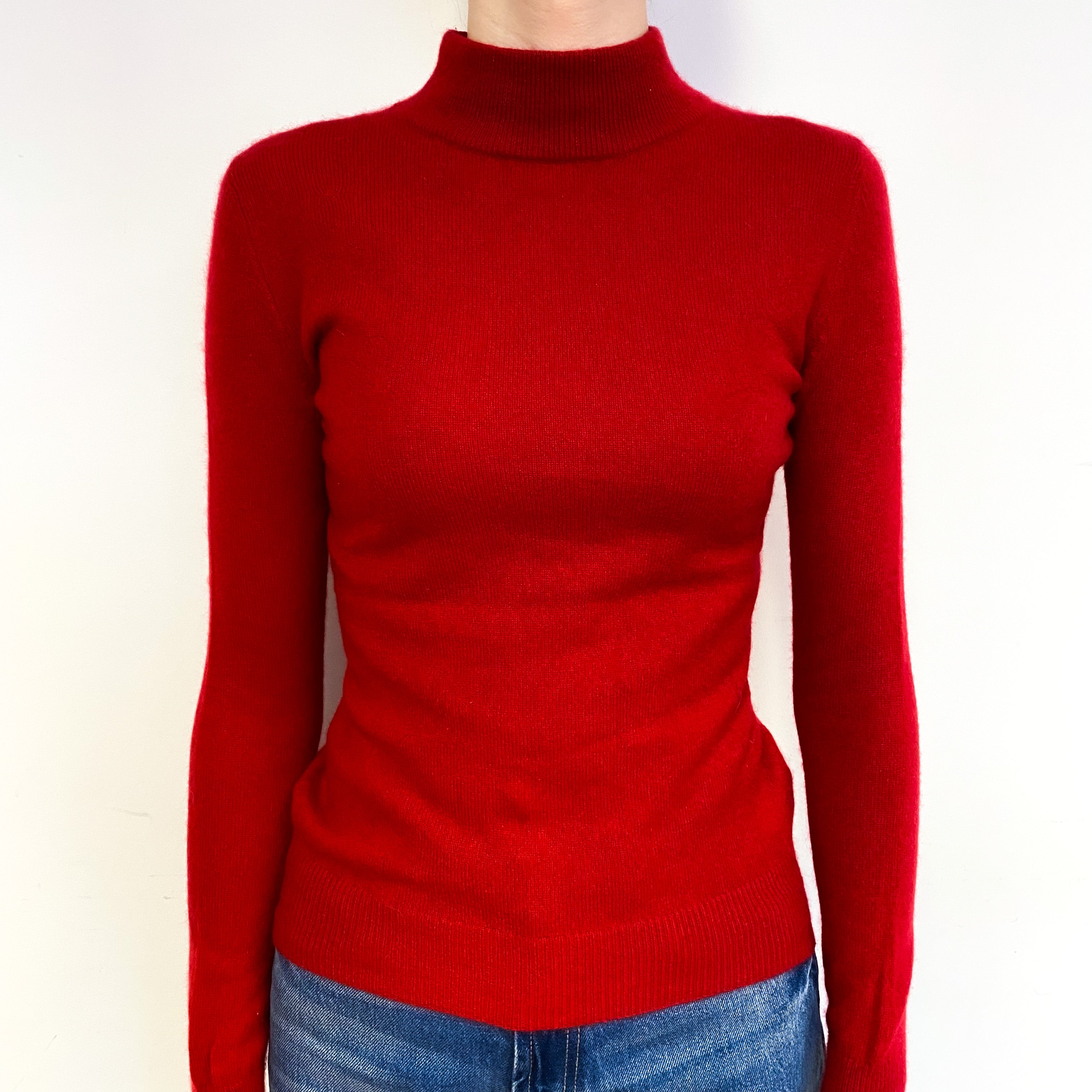 Post Box Red Cashmere Turtle Neck Jumper Extra Small