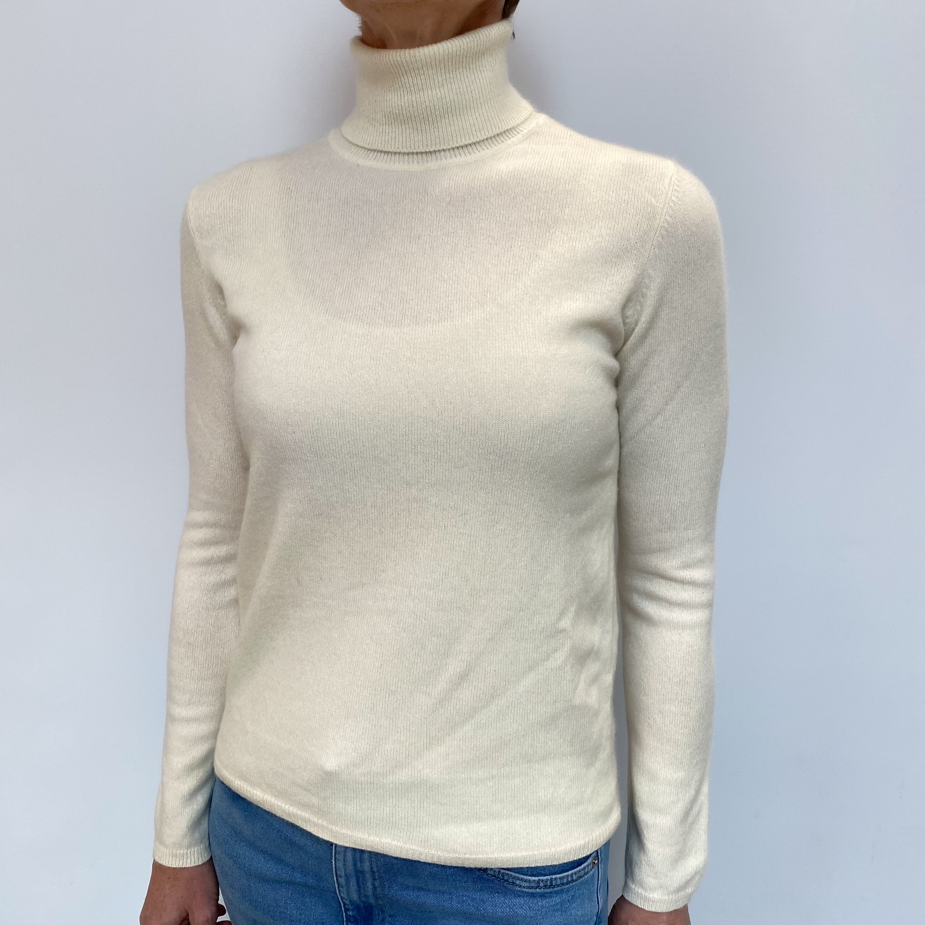 Vanilla Cream Cashmere Polo Neck Jumper Small