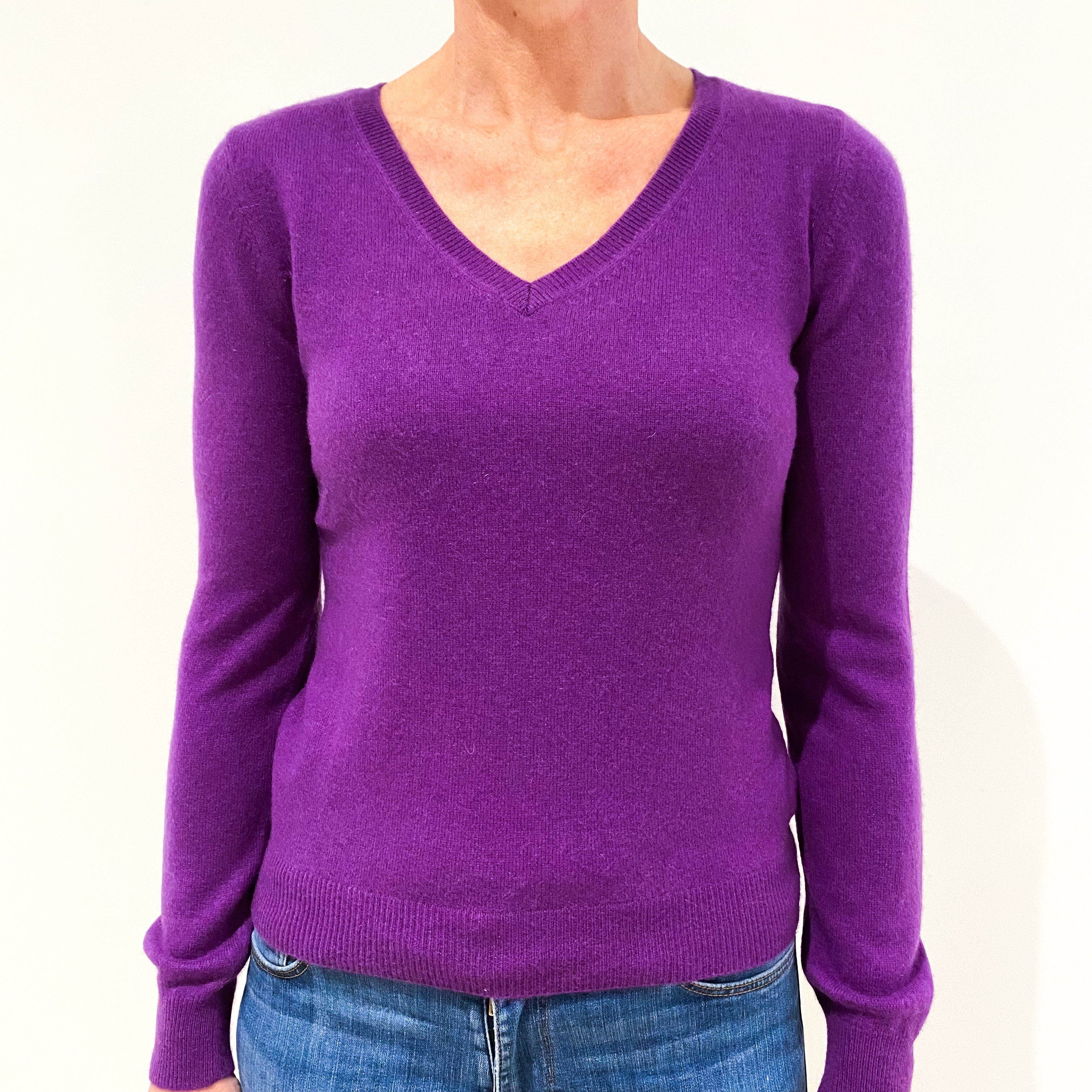 Viola Purple Cashmere V-Neck Jumper Small