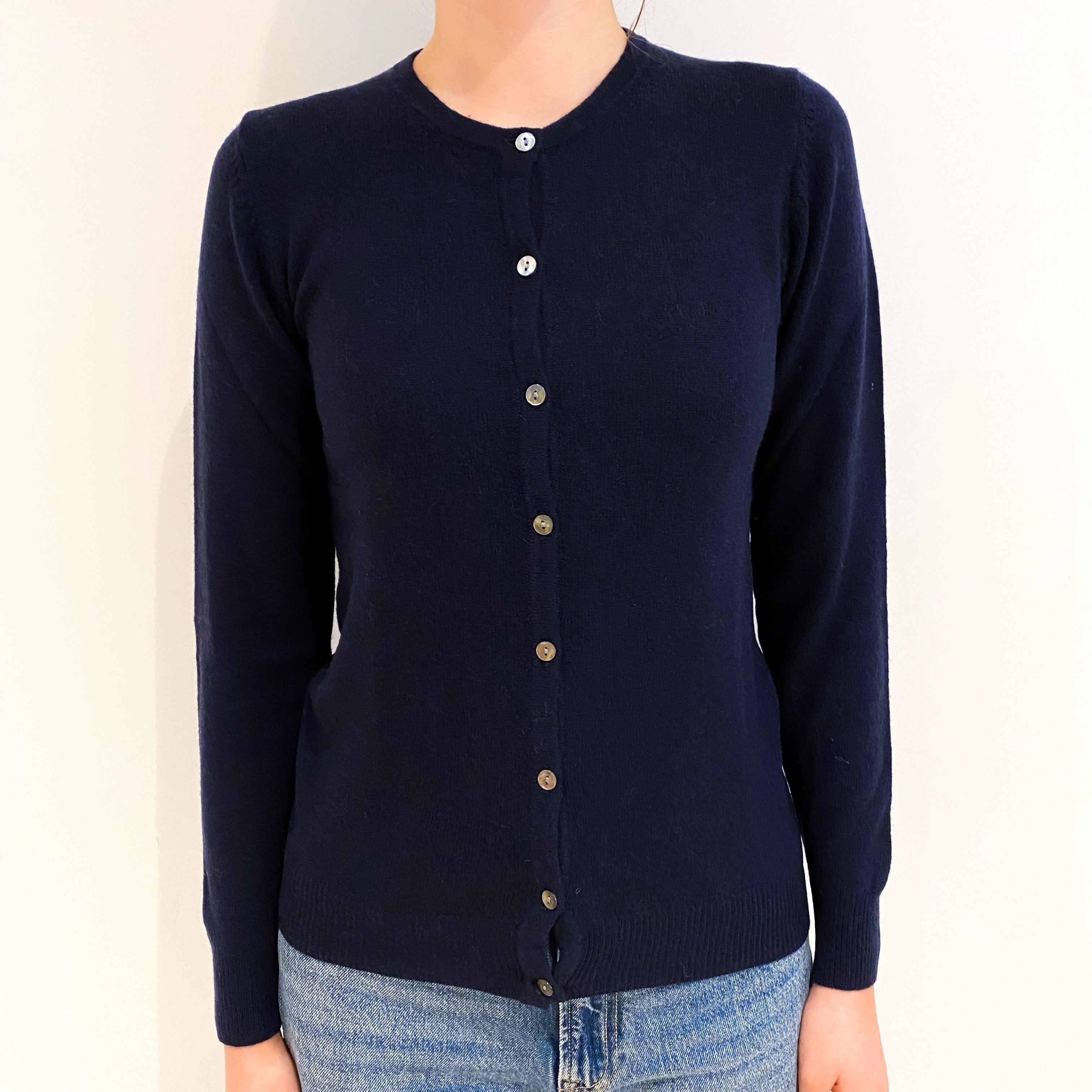 Navy Blue Cashmere Crew Neck Cardigan Extra Small