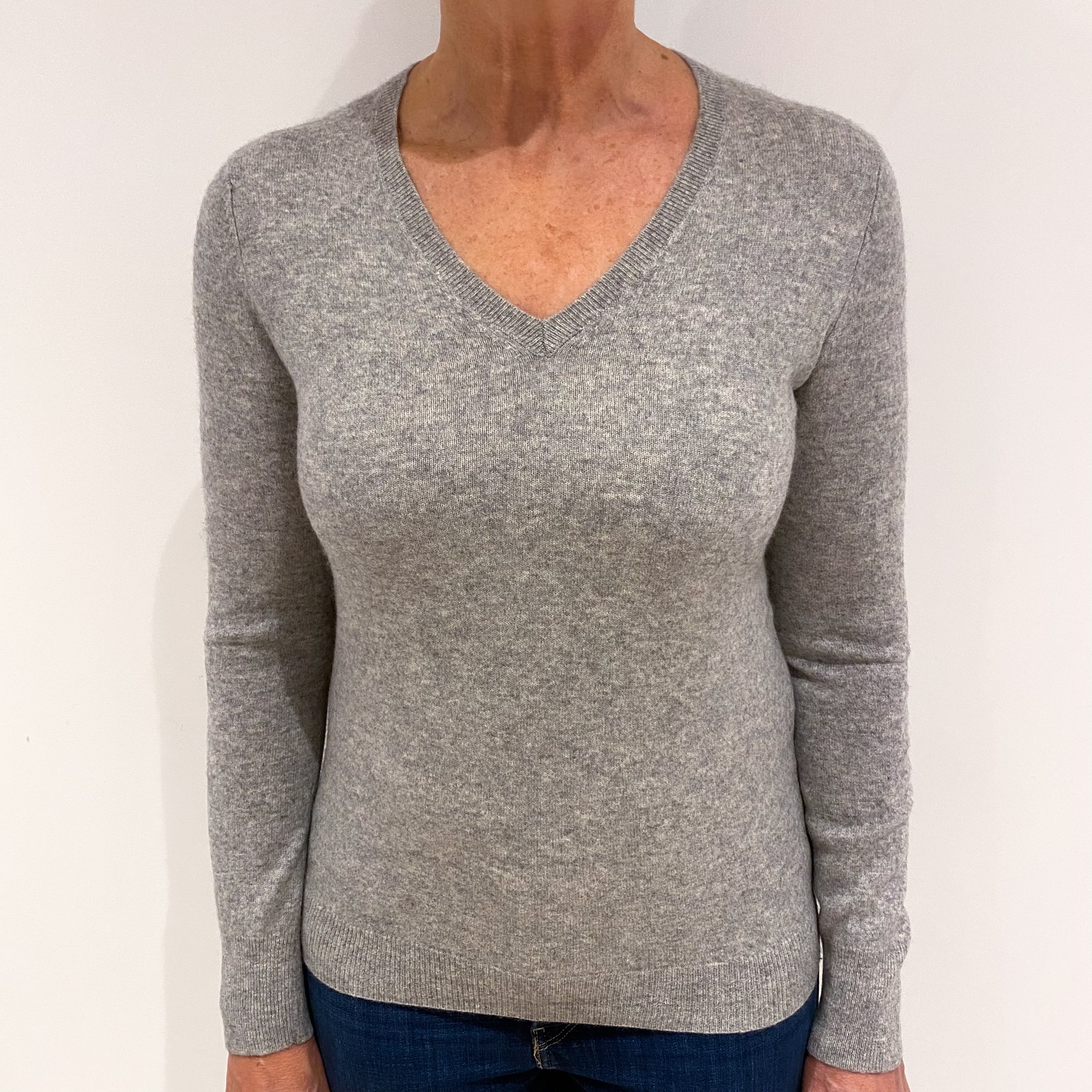 Smoke Grey Cashmere V Neck Jumper Medium