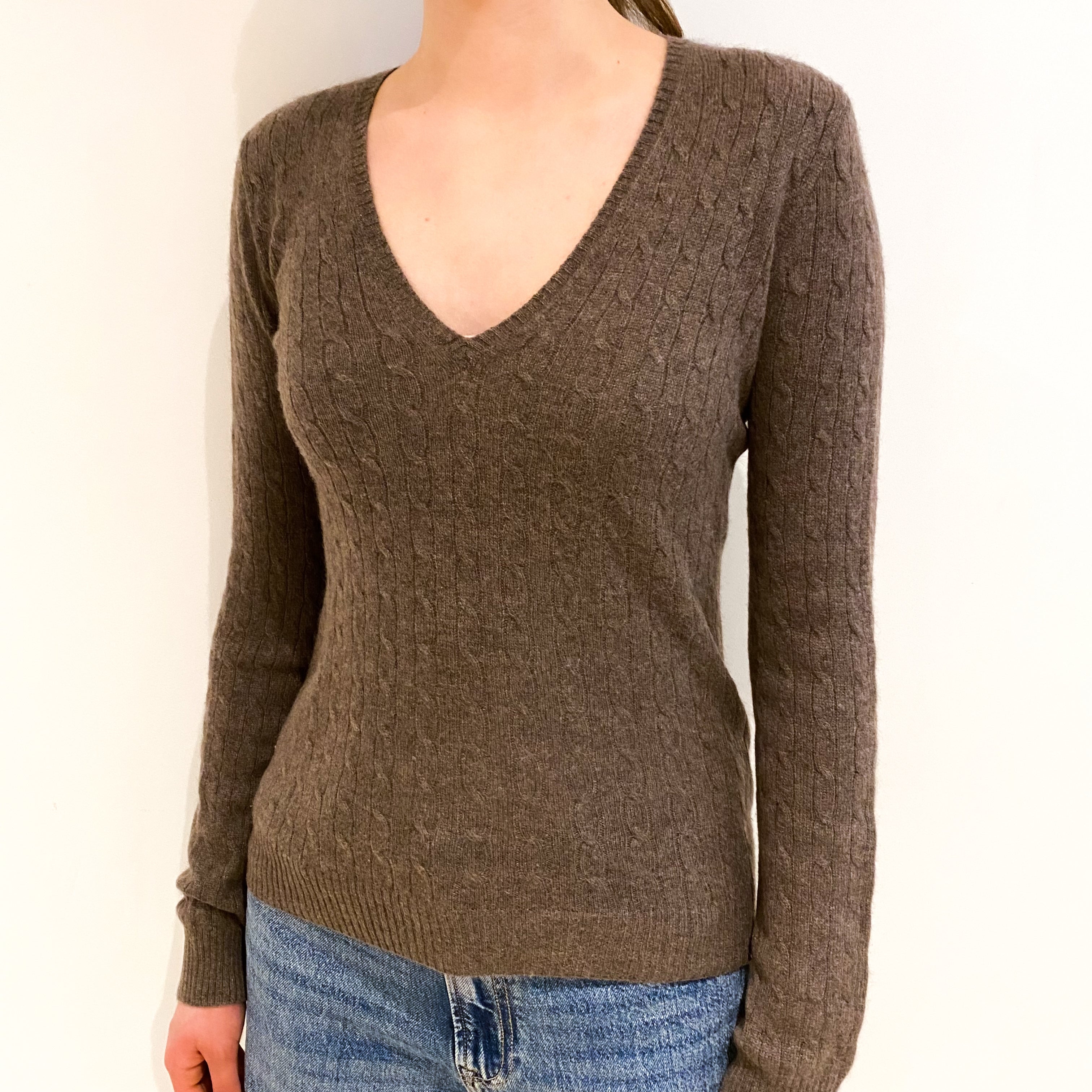 Donkey Brown Cashmere V Neck Jumper Extra Small