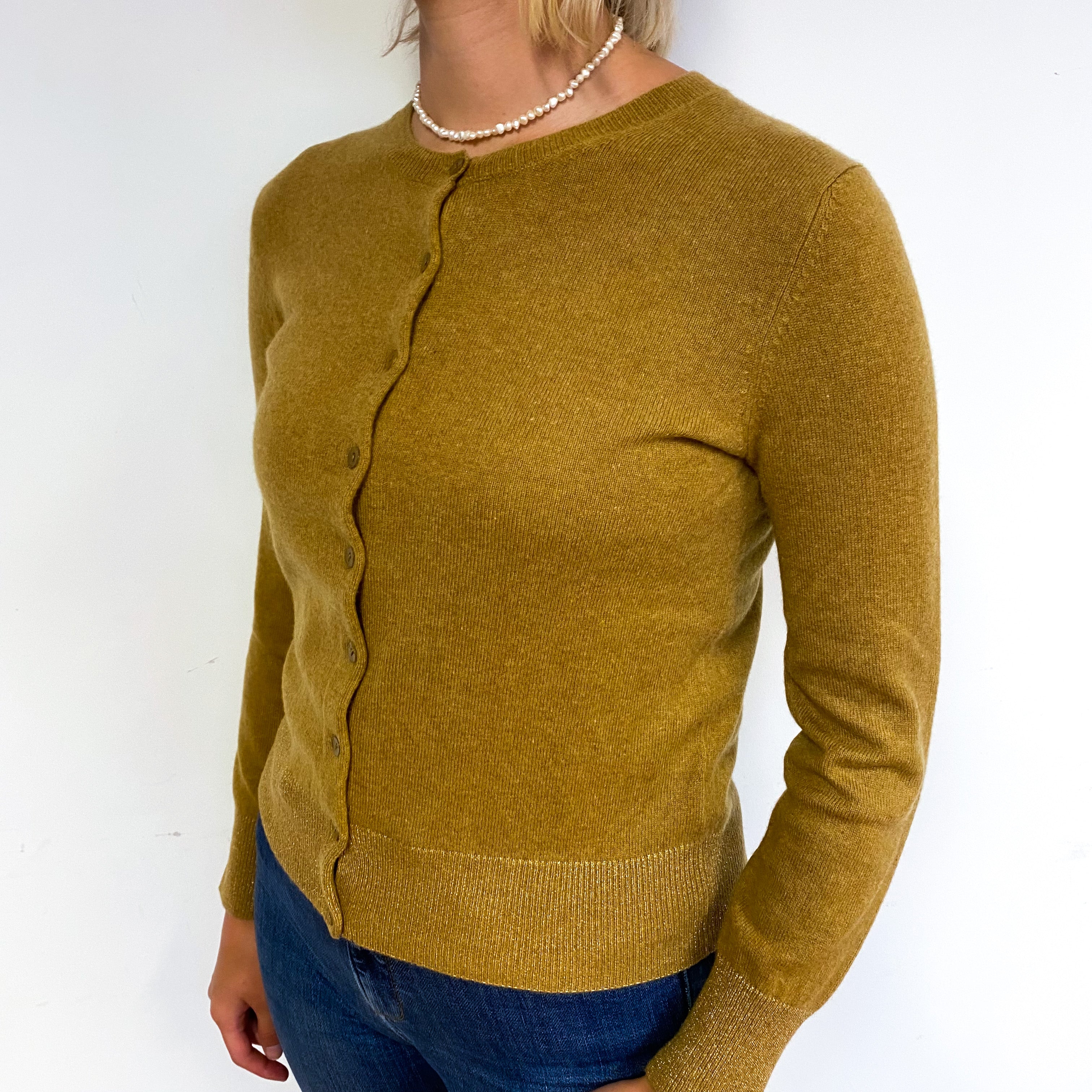 Butterscotch Brown Cashmere Crew Neck Cardigan Small