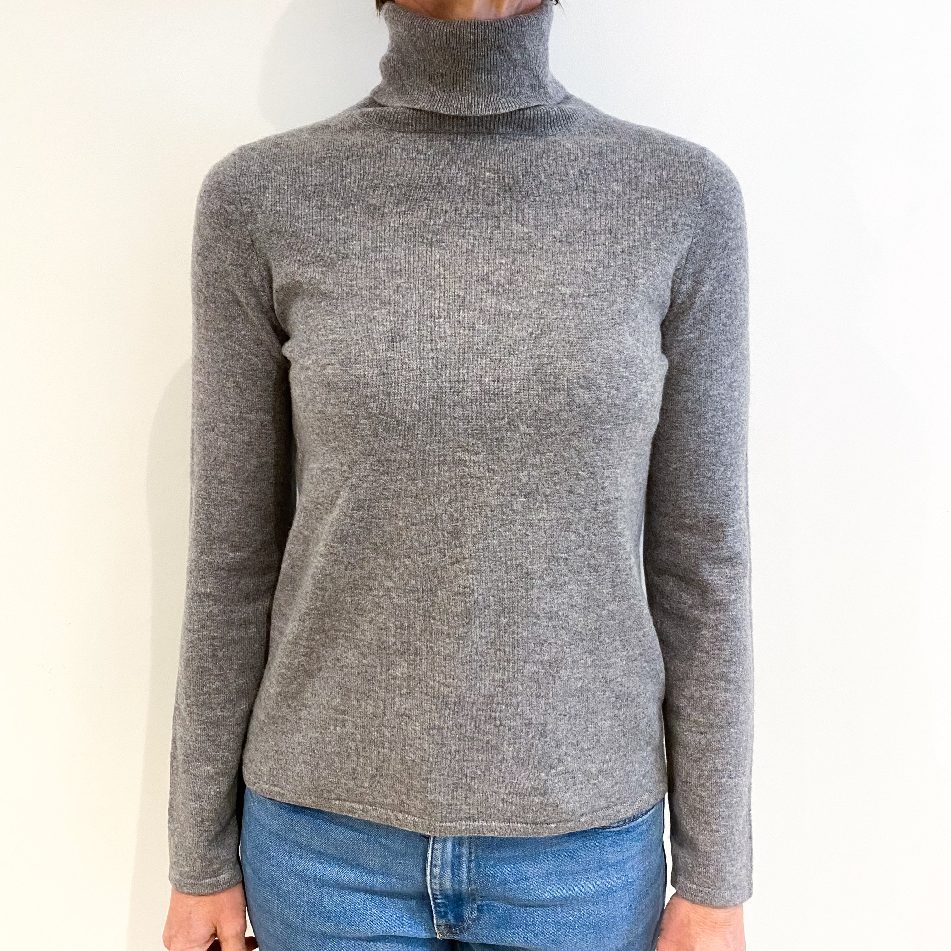 Smoke Grey Cashmere Polo Neck Jumper Small