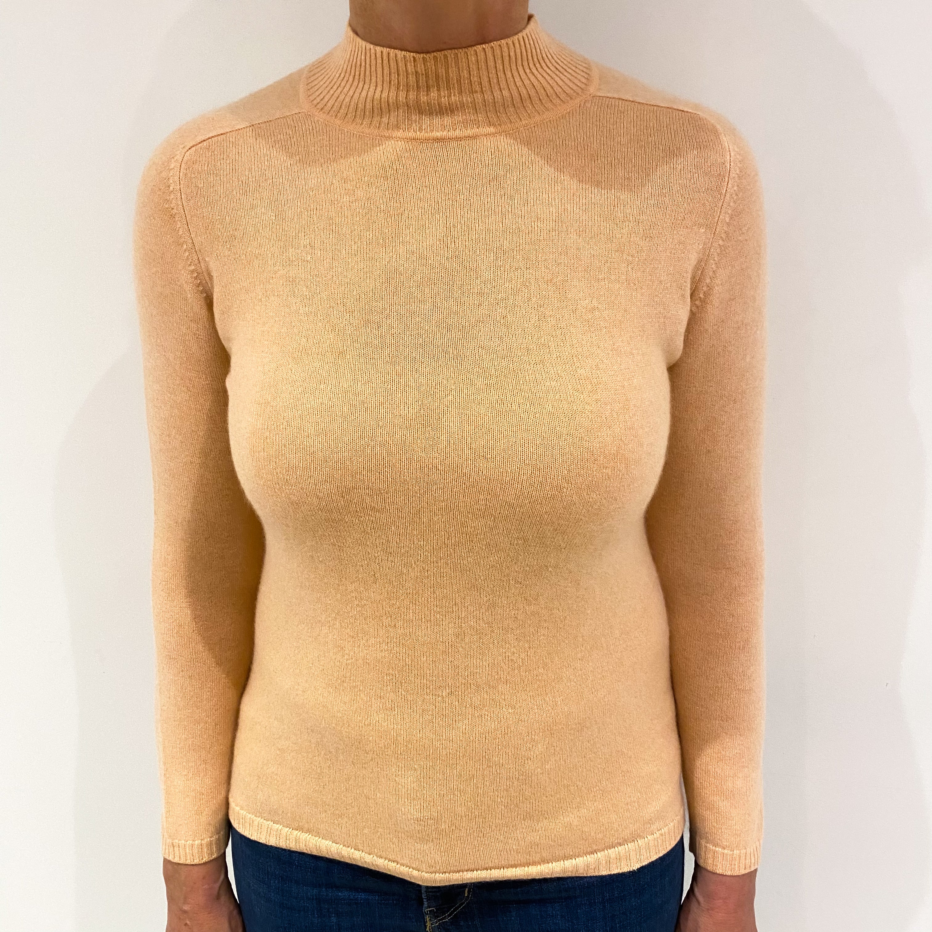 Peach Pink Cashmere Turtle Neck Slim Fit Jumper Medium