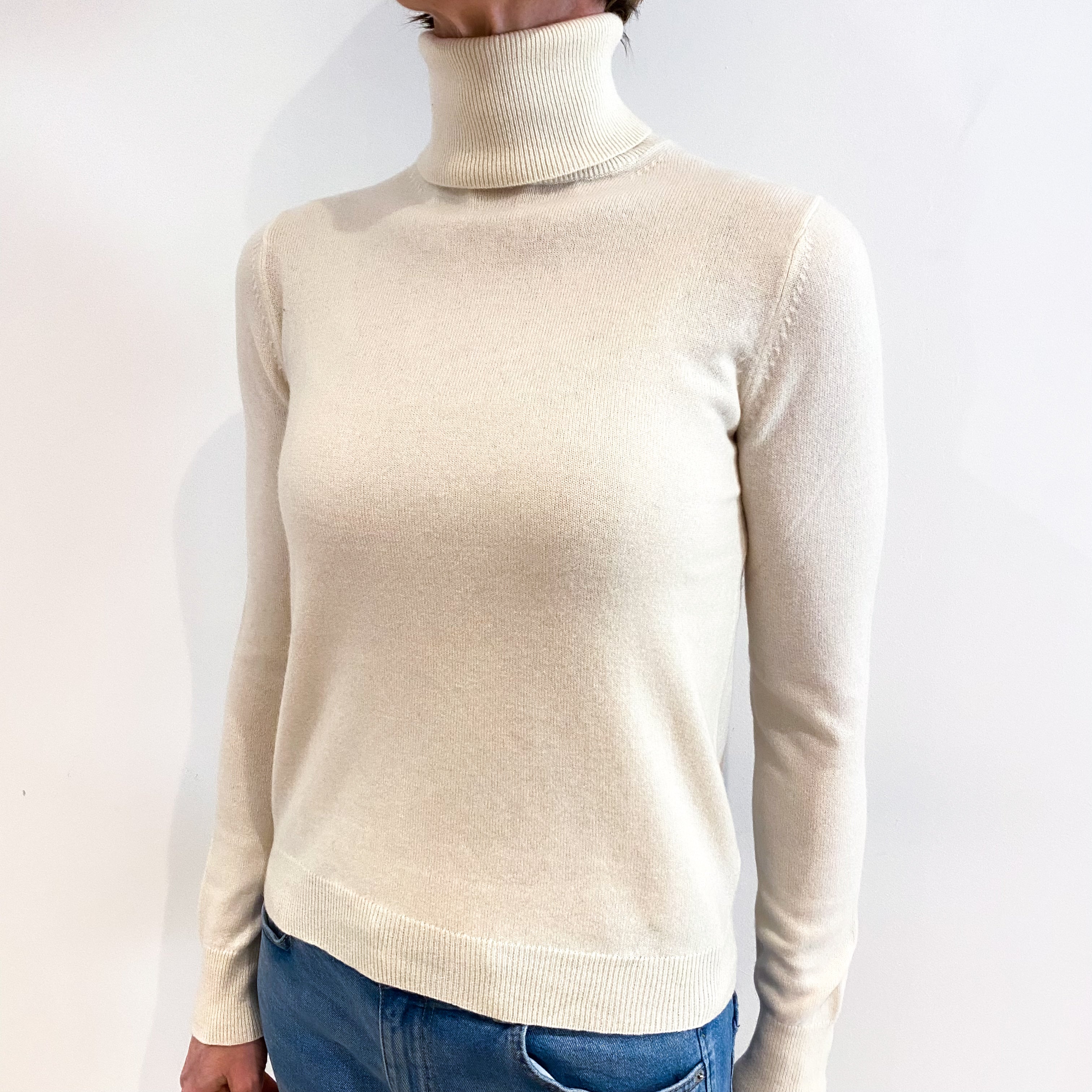 Vanilla Cream Cashmere Polo Neck Jumper Small