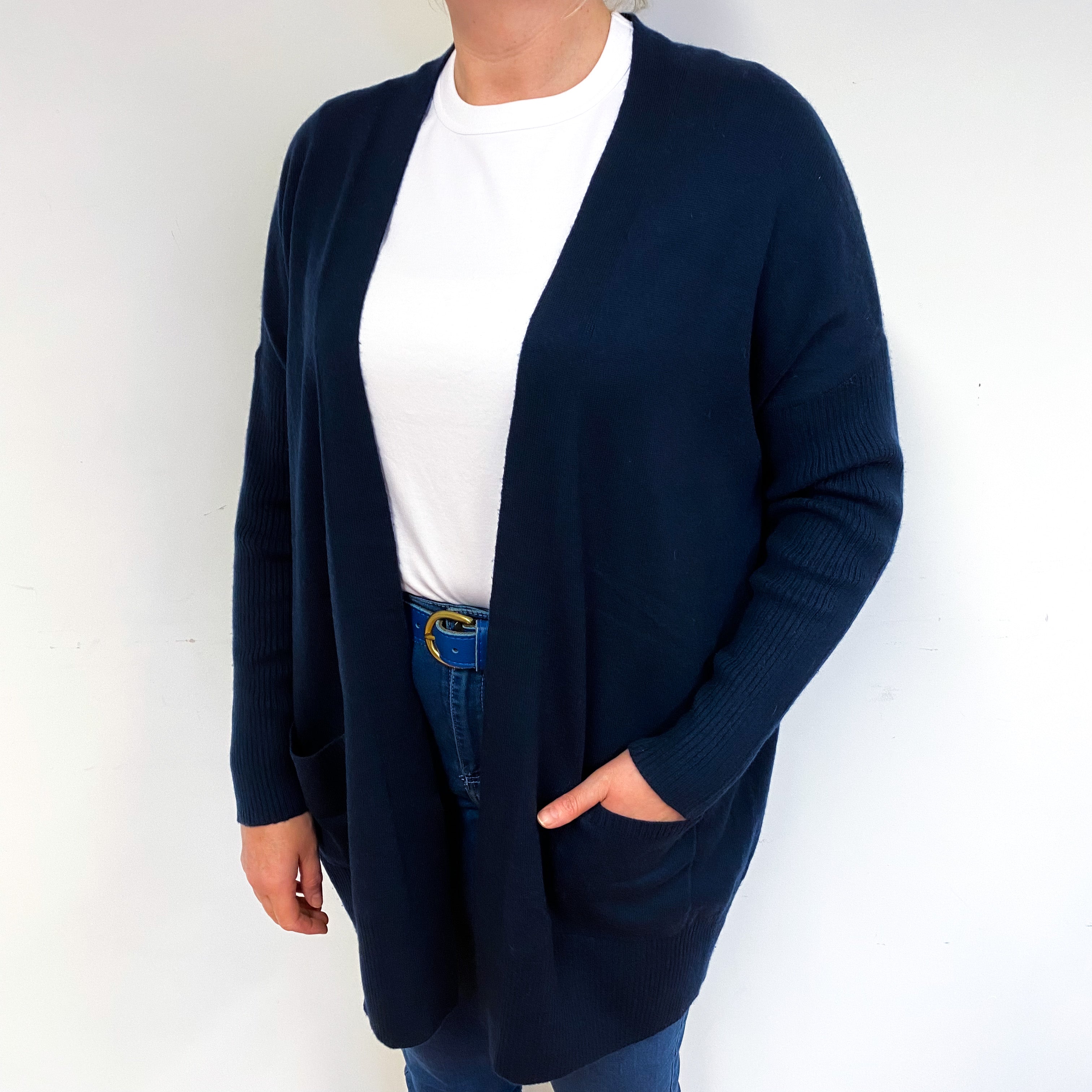 Darkest Navy Slouchy Cashmere Edge to Edge Cardigan Large