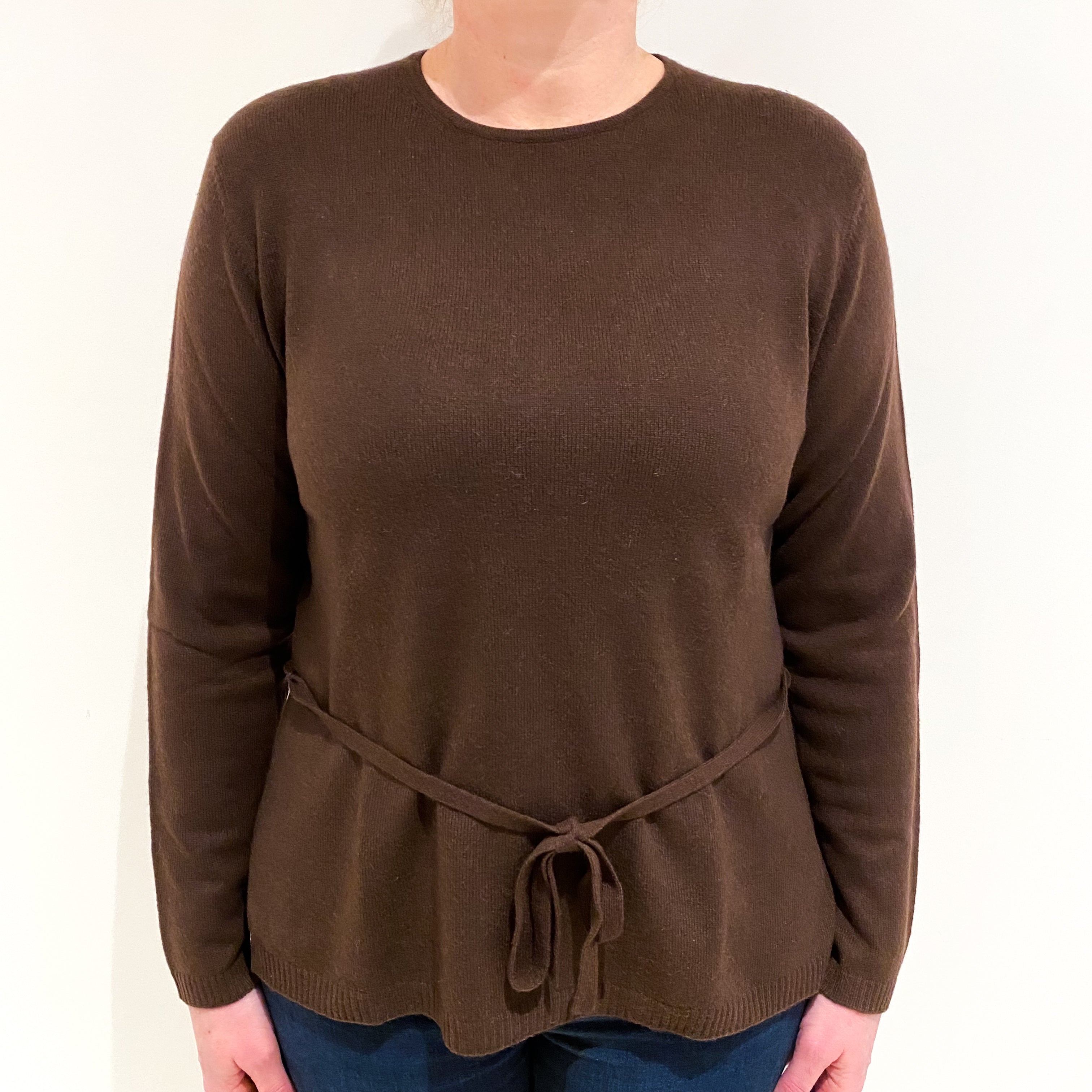 Chocolate Brown Cashmere Crew Neck Jumper Large