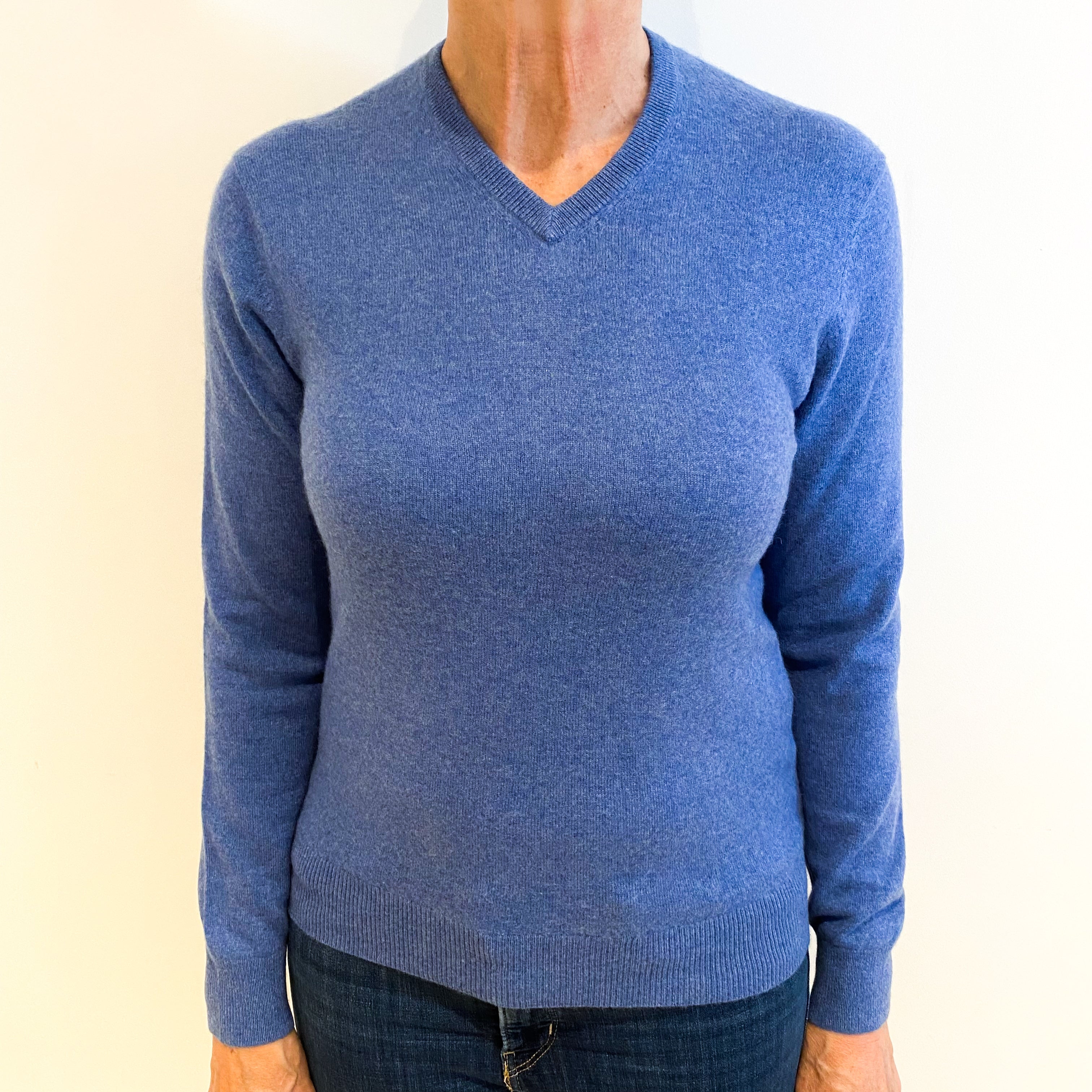 Denim Blue Cashmere V Neck Jumper Medium