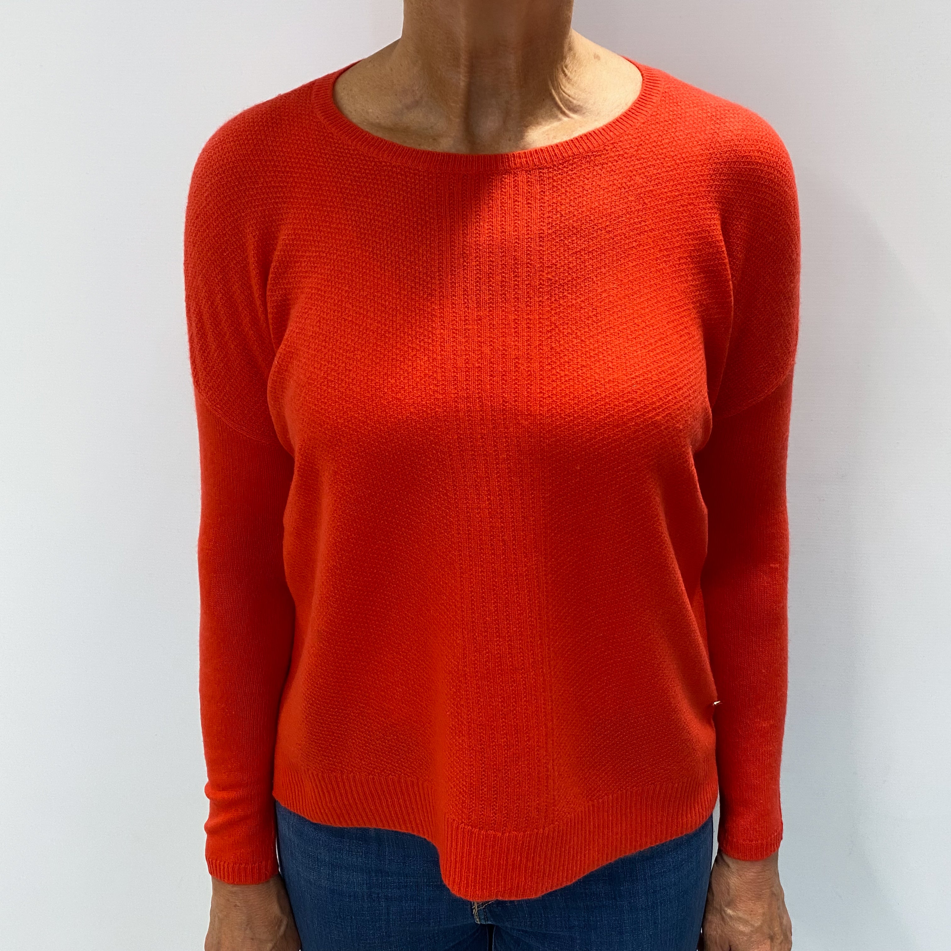 Vermillion Orange Cashmere Slouchy Crew Neck Jumper Medium