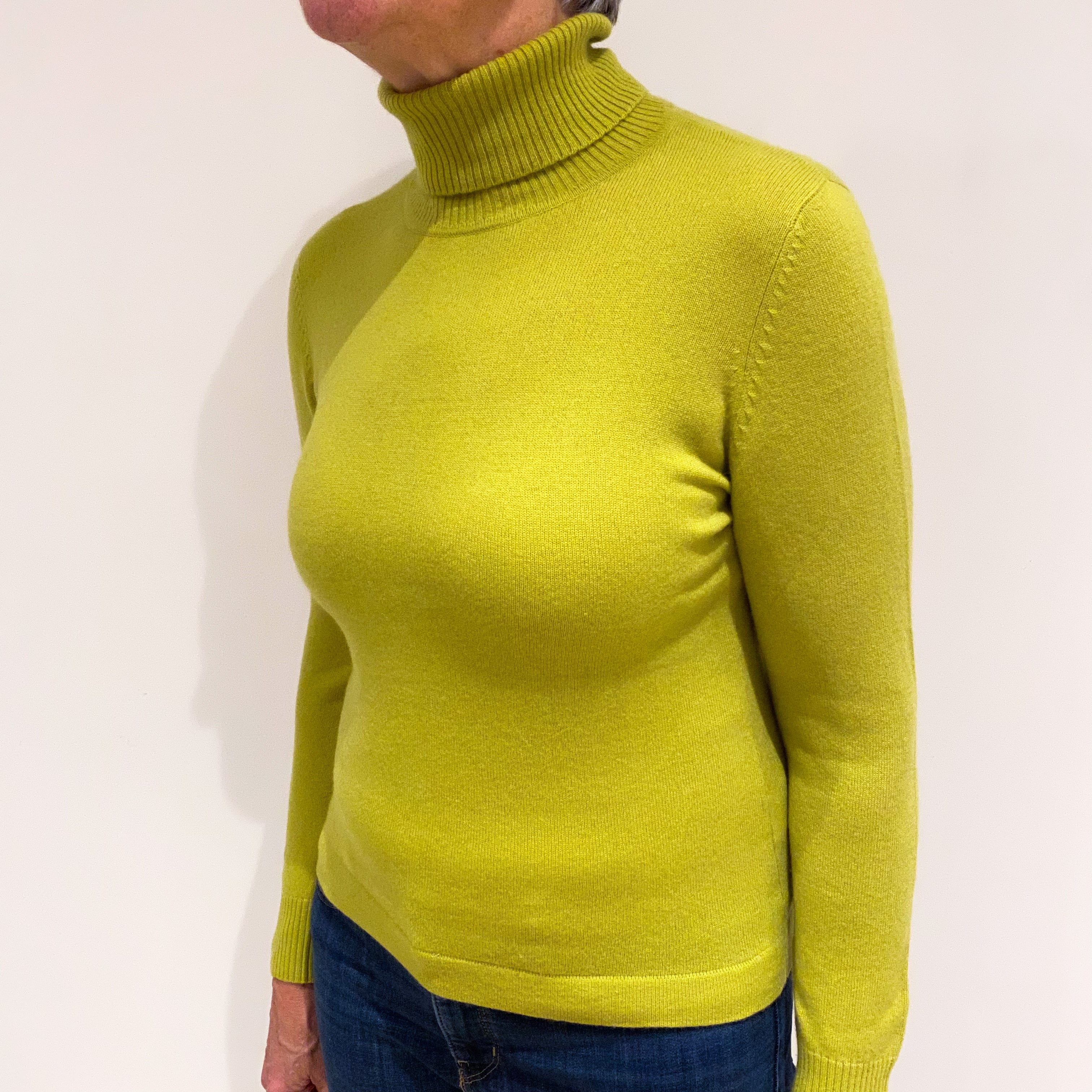 Acid Green Cashmere Polo Neck Jumper Medium