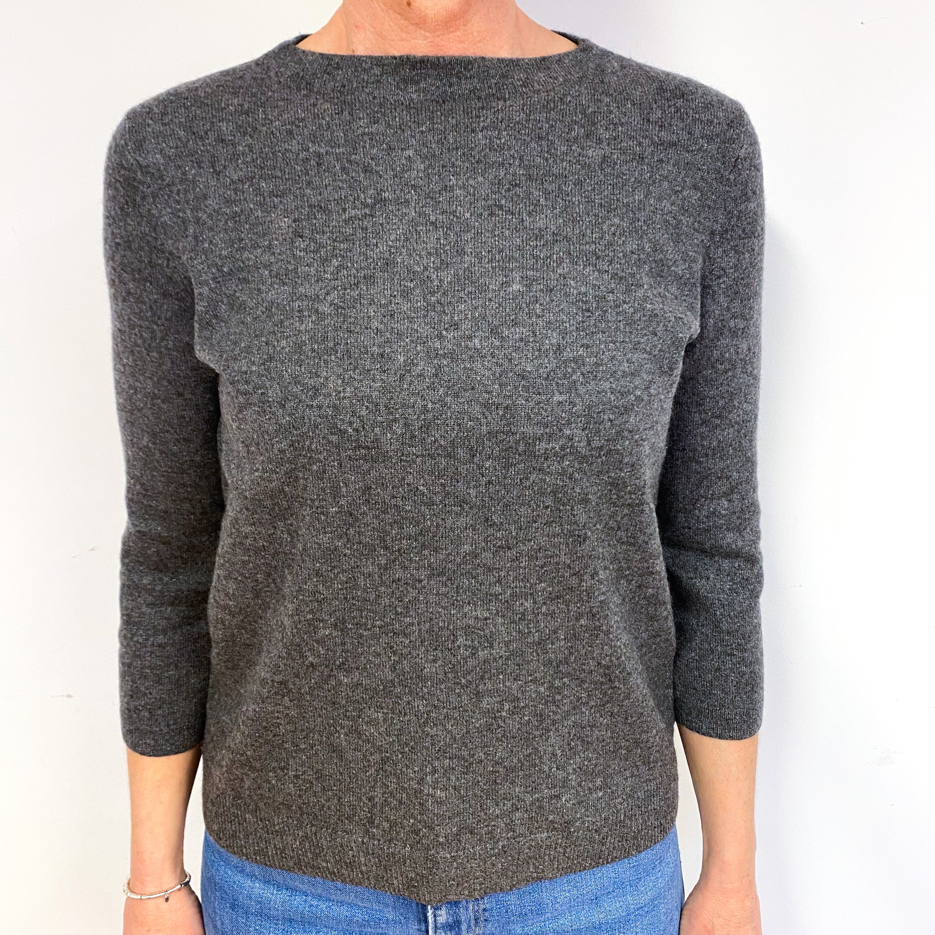 Slate Grey Cashmere Crew Neck Jumper Medium