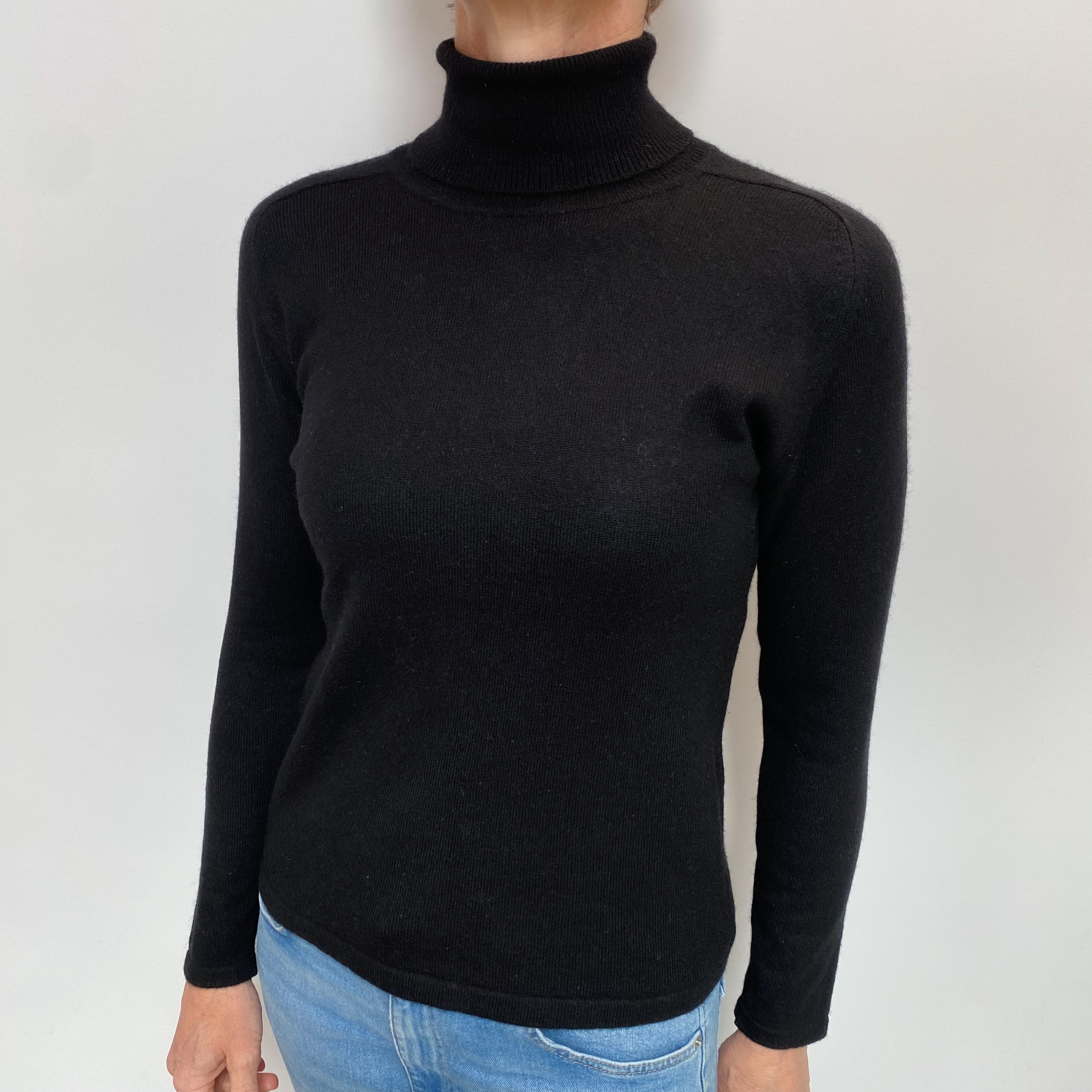 Black Cashmere Polo Neck Jumper Small