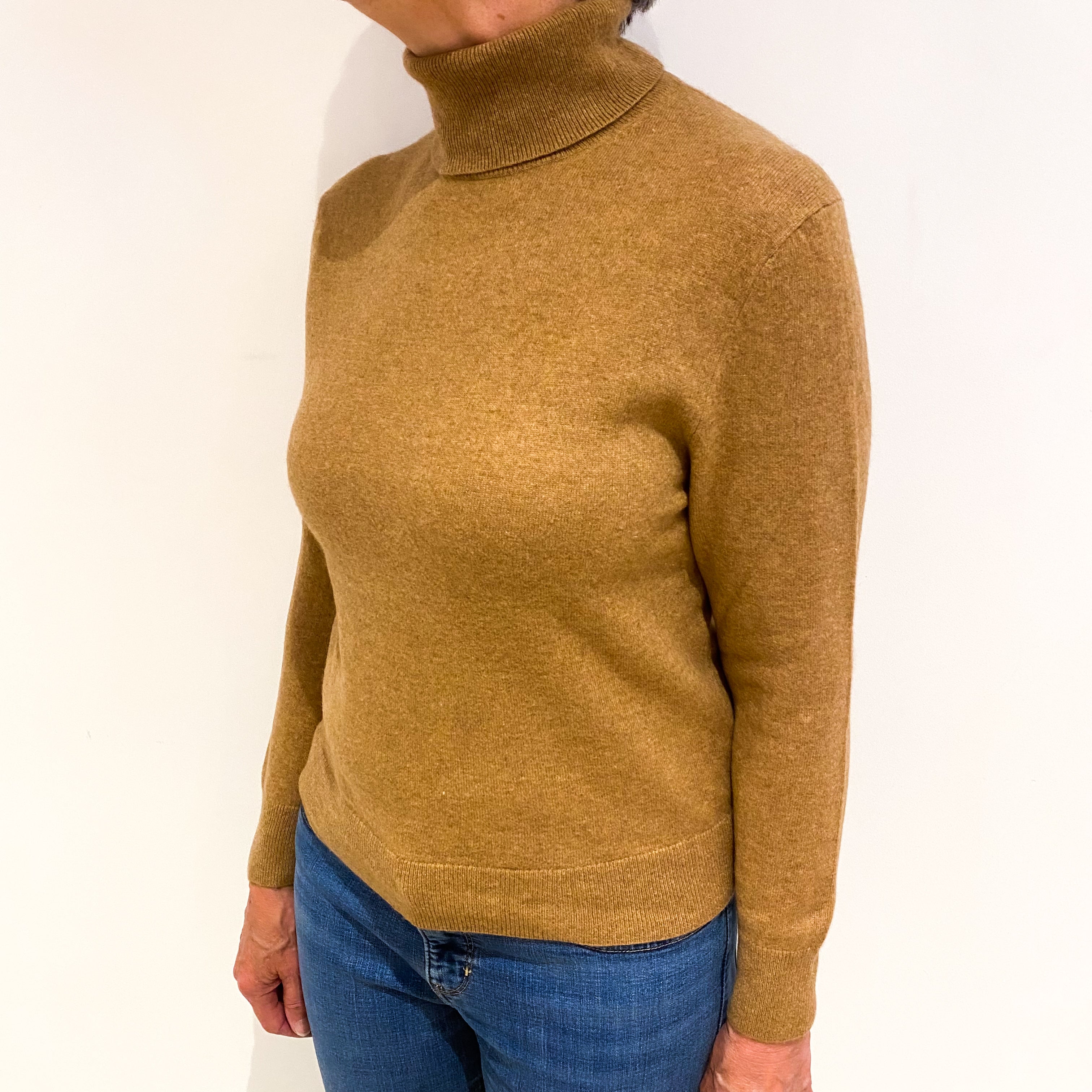 Butterscotch BrownnCashmere Polo Neck Jumper Medium