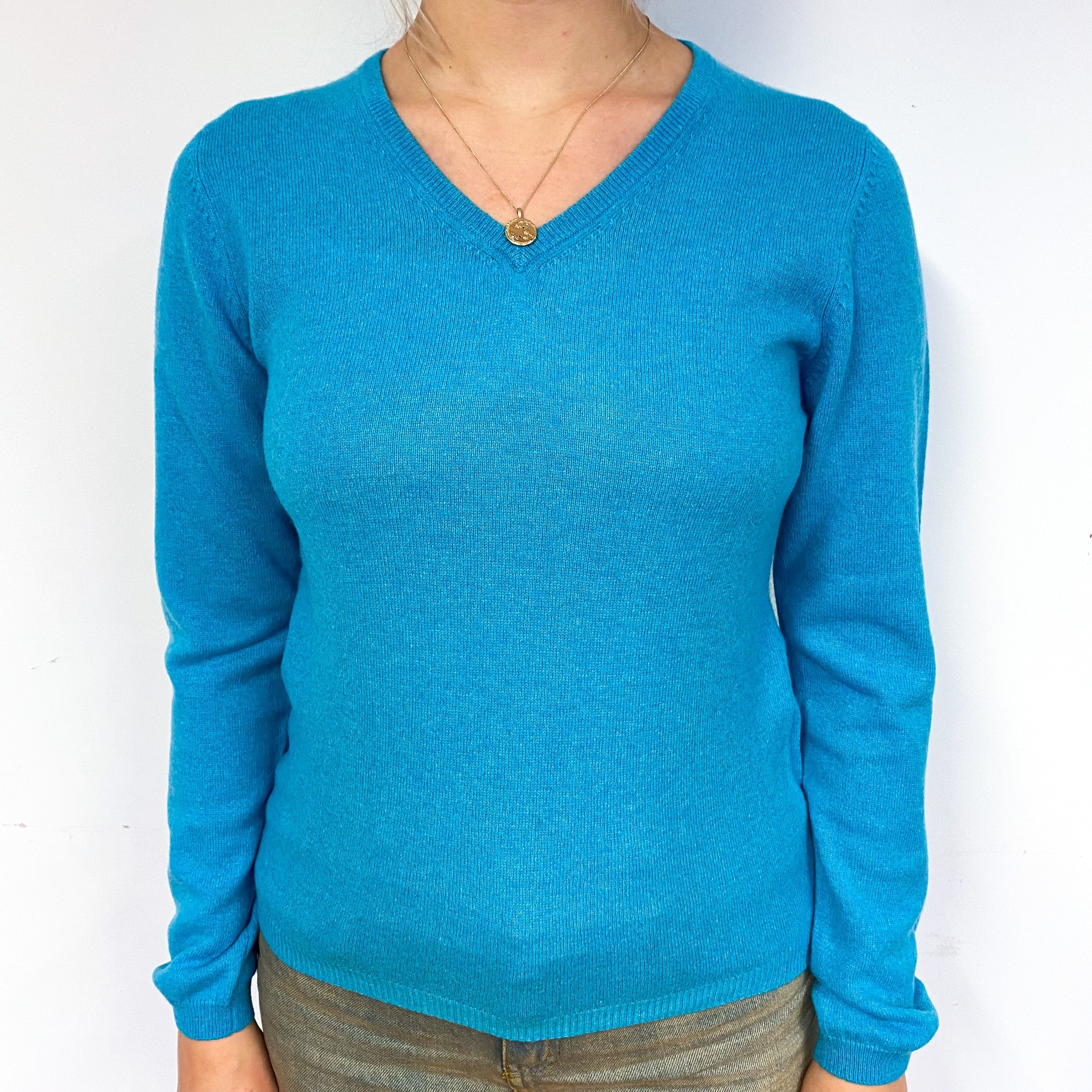 Aqua Blue Cashmere V-Neck Jumper Small