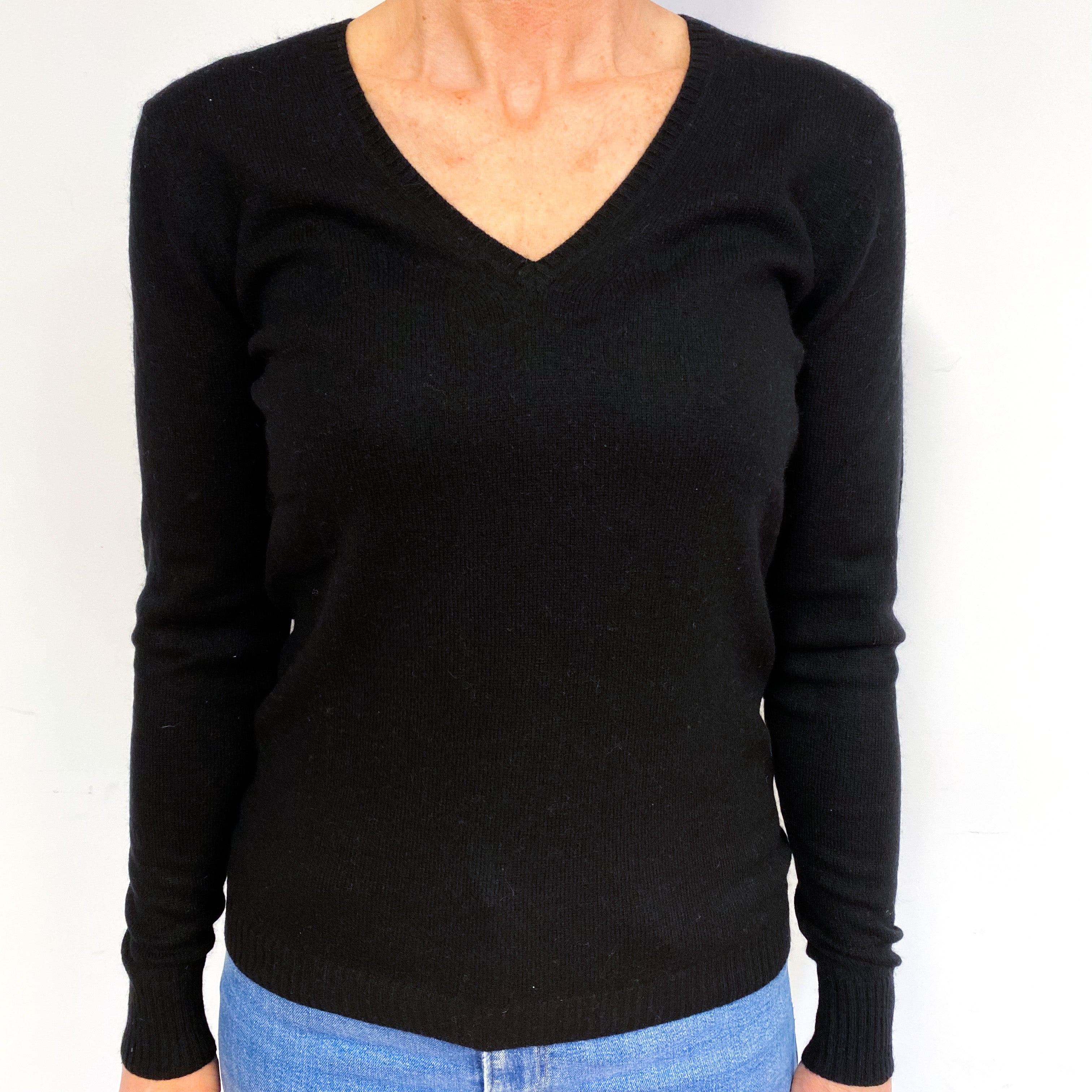 Black Cashmere V-Neck Jumper Medium