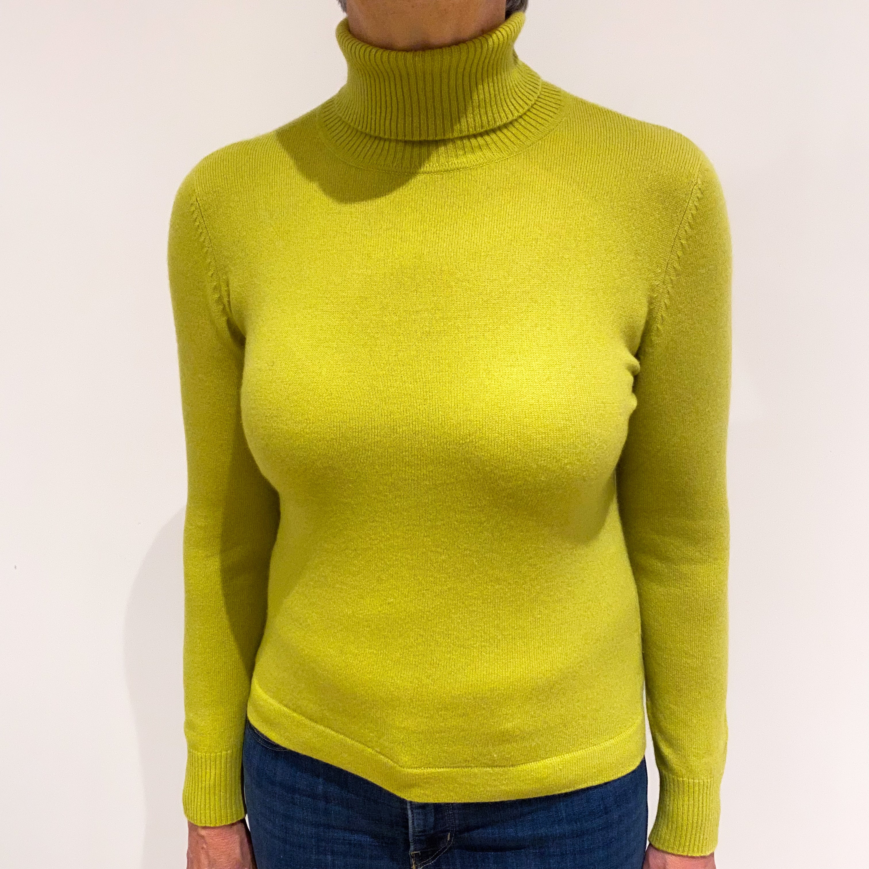 Acid Green Cashmere Polo Neck Jumper Medium