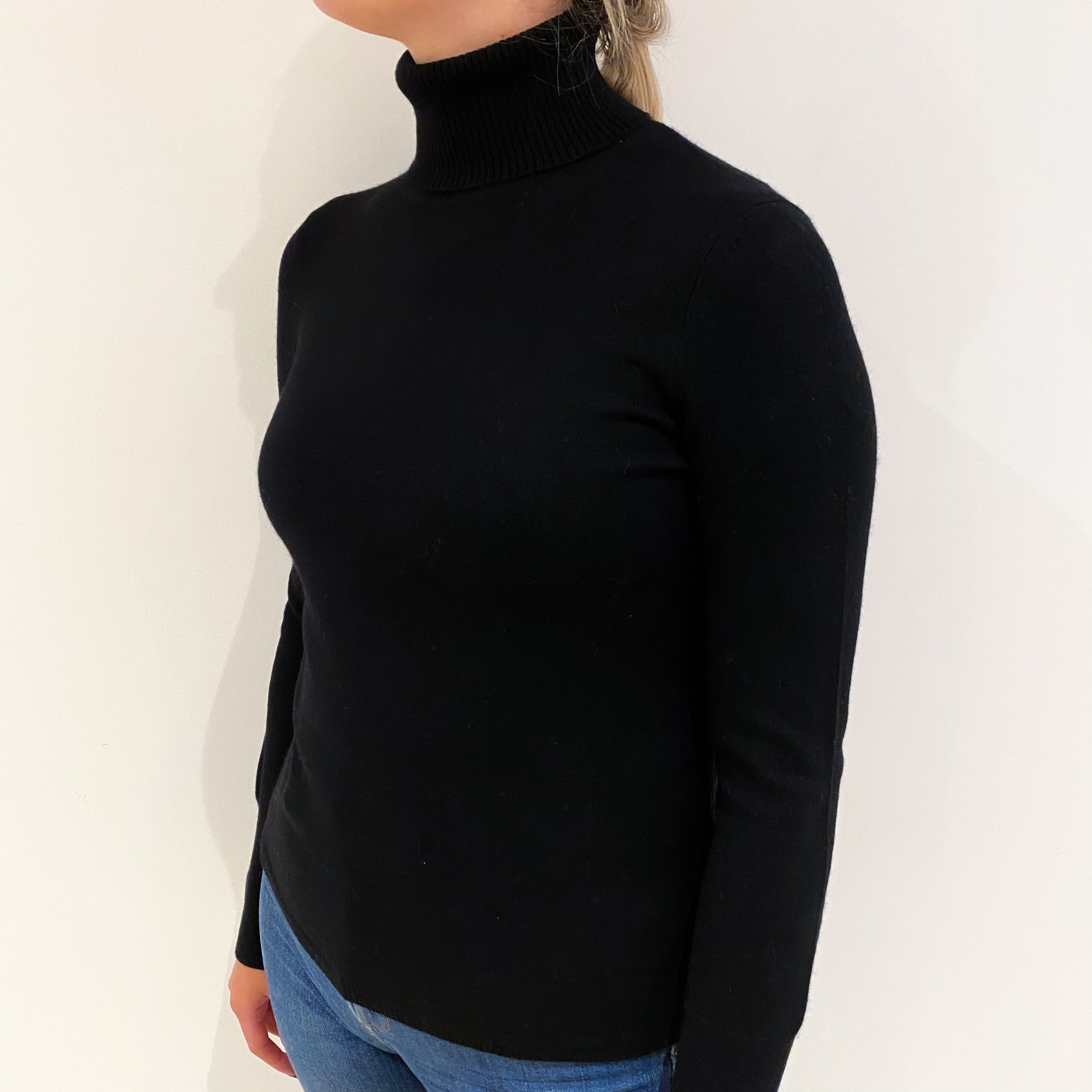 Black Cashmere Polo Neck Jumper Small