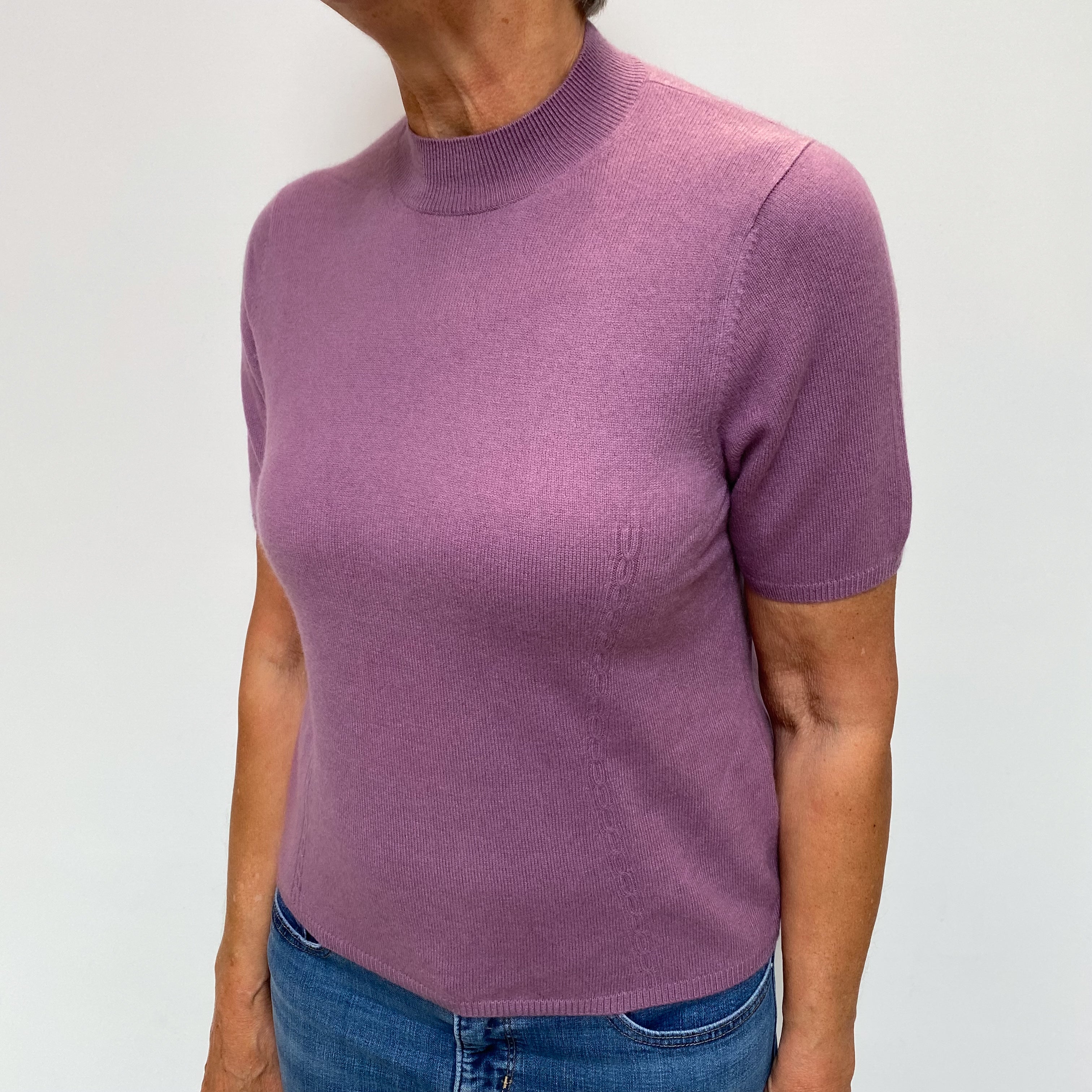 Mauve Purple Cashmere Turtle Neck Short Sleeved Jumper Medium