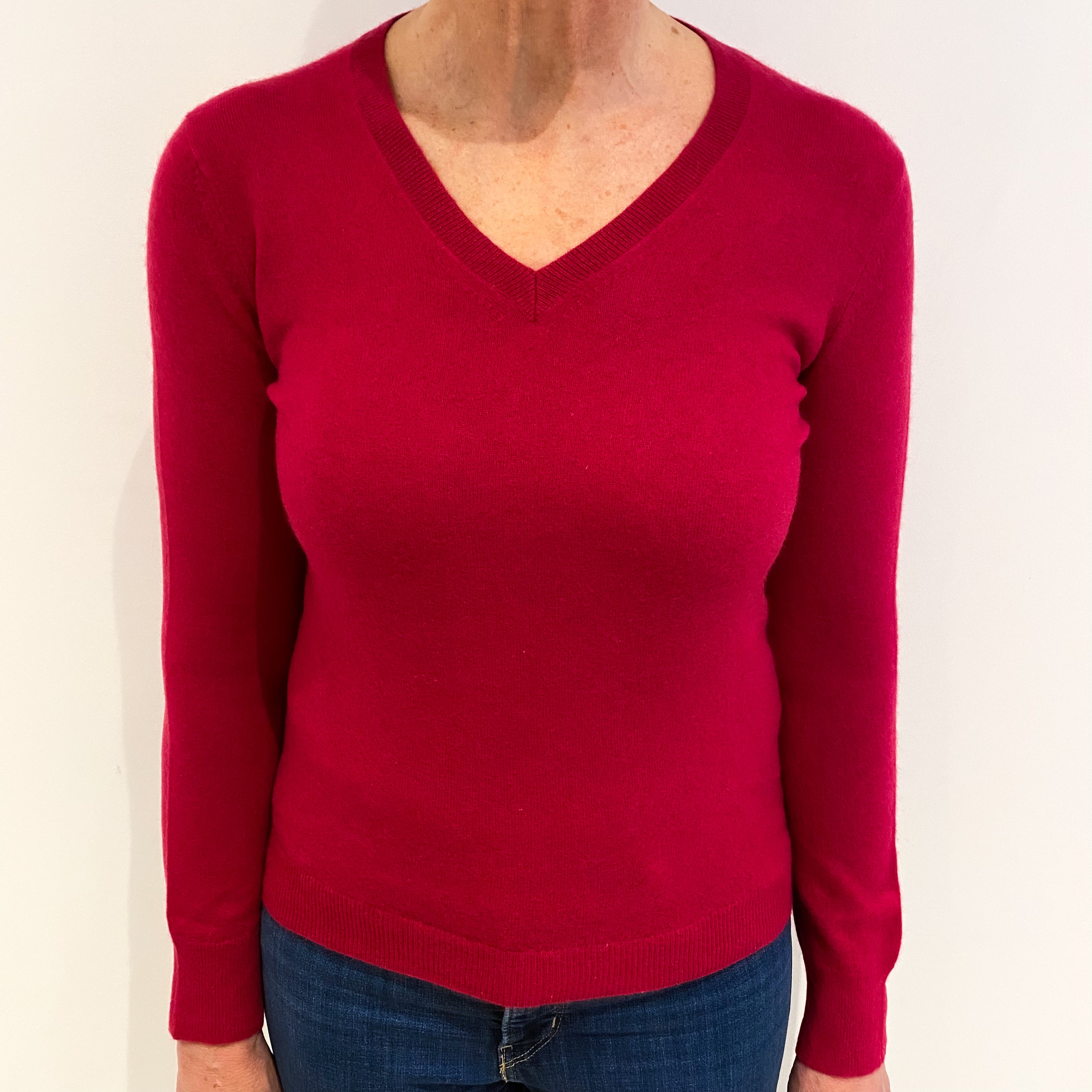 Cherry Pink Cashmere V Neck Jumper Medium