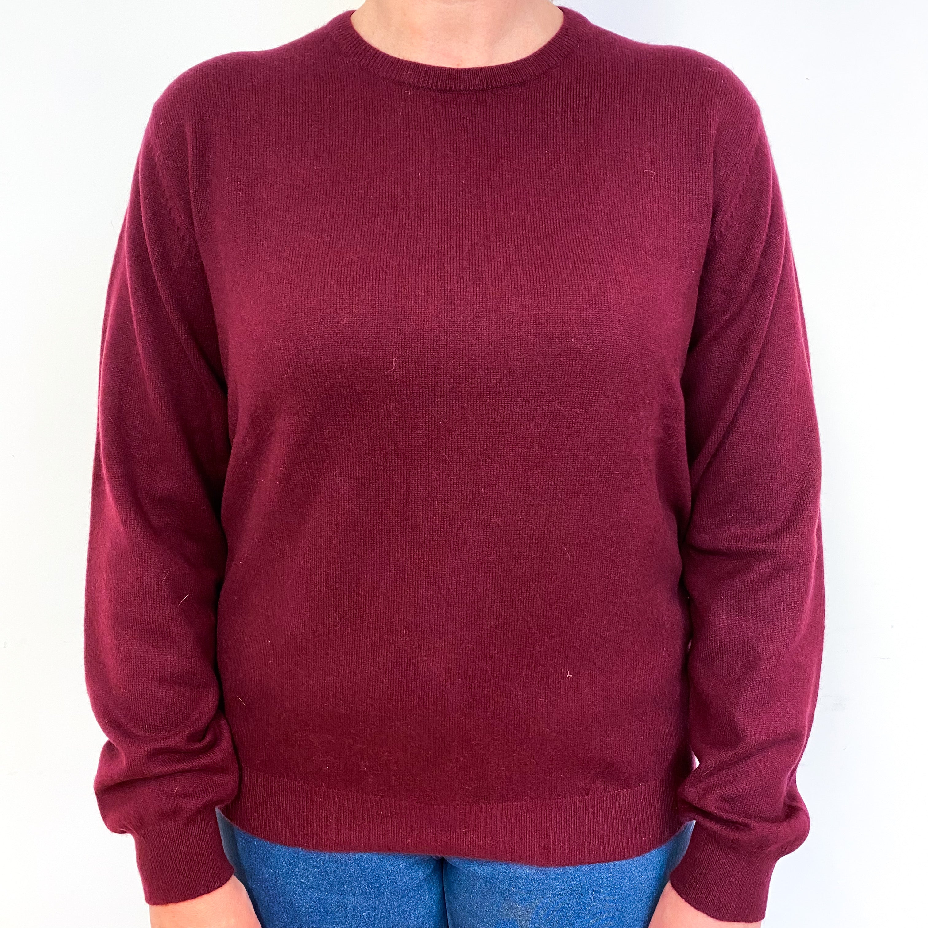 Burgundy Red Cashmere Crew Neck Jumper Large