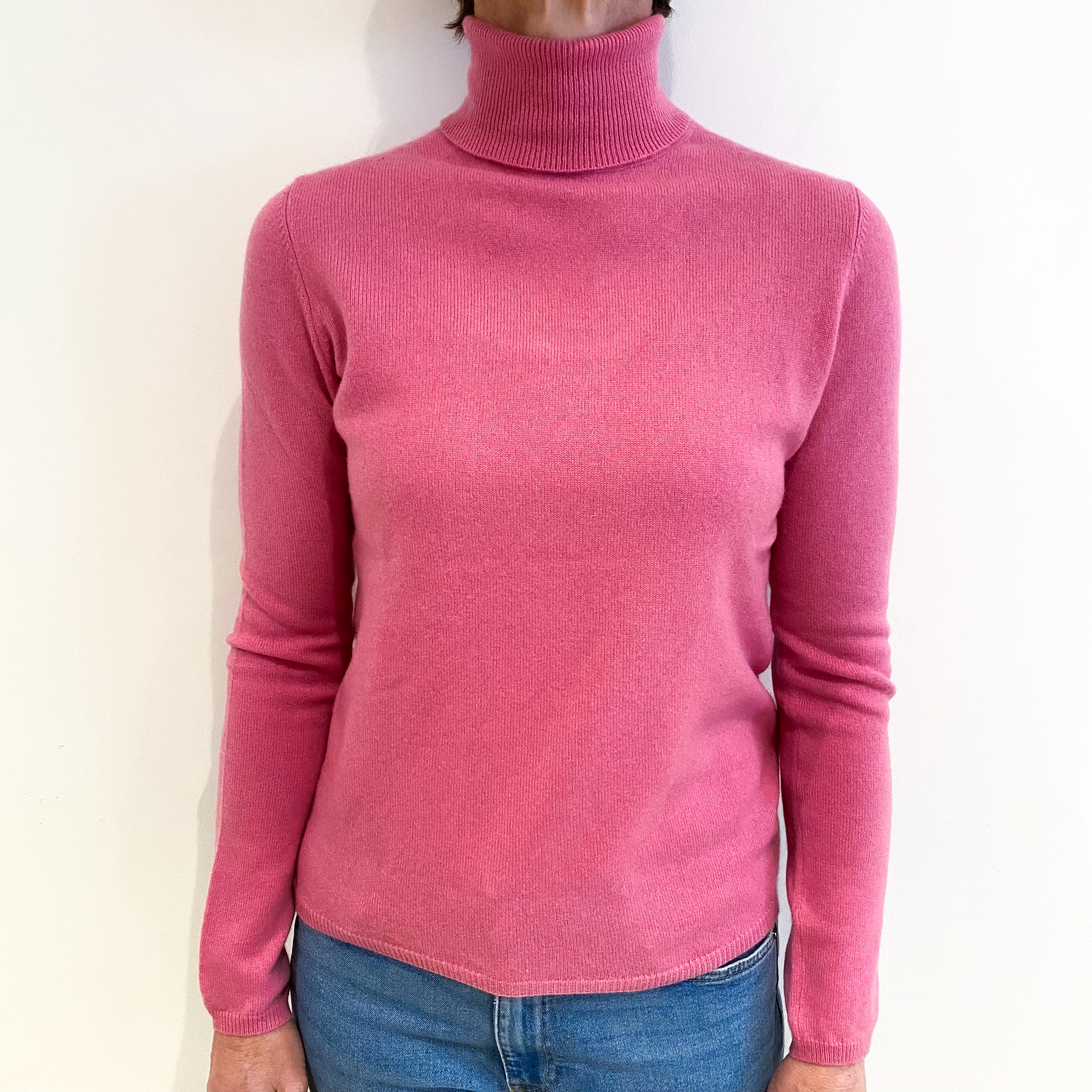 Lupin Pink Cashmere Polo Neck Jumper Small