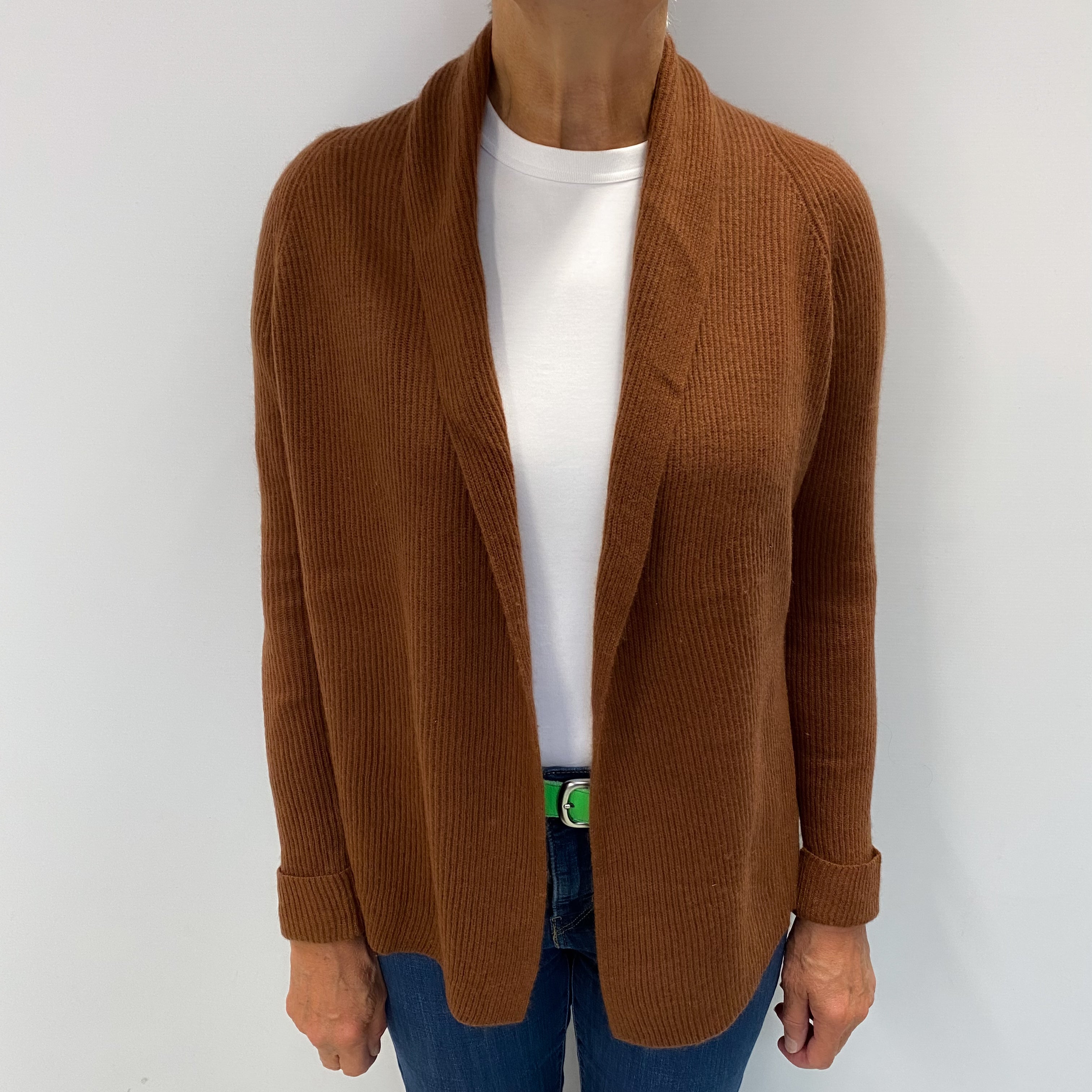 Chocolate Brown Cashmere Edge To Edge Cardigan Medium