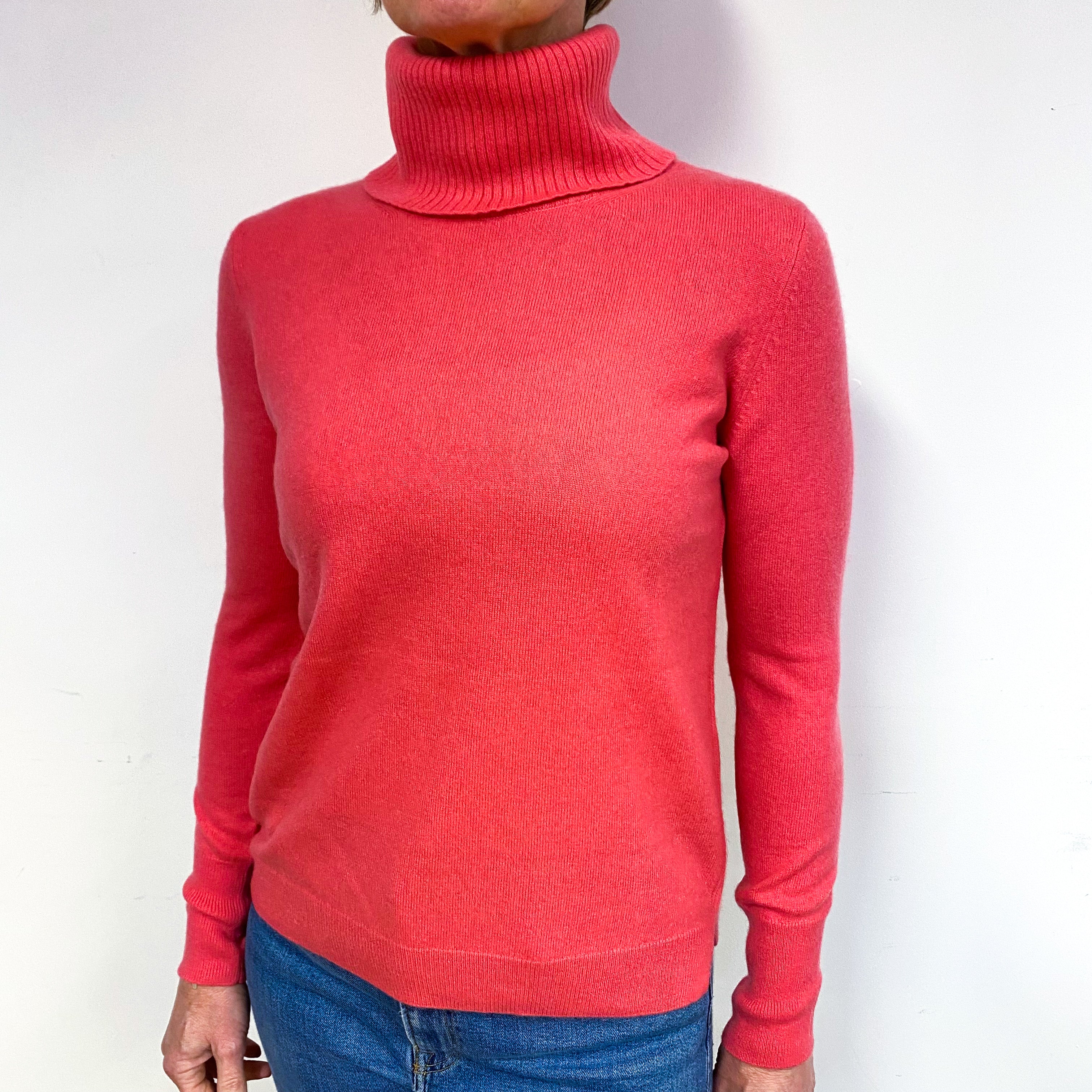 Loganberry Pink Cashmere Polo Neck Jumper Medium