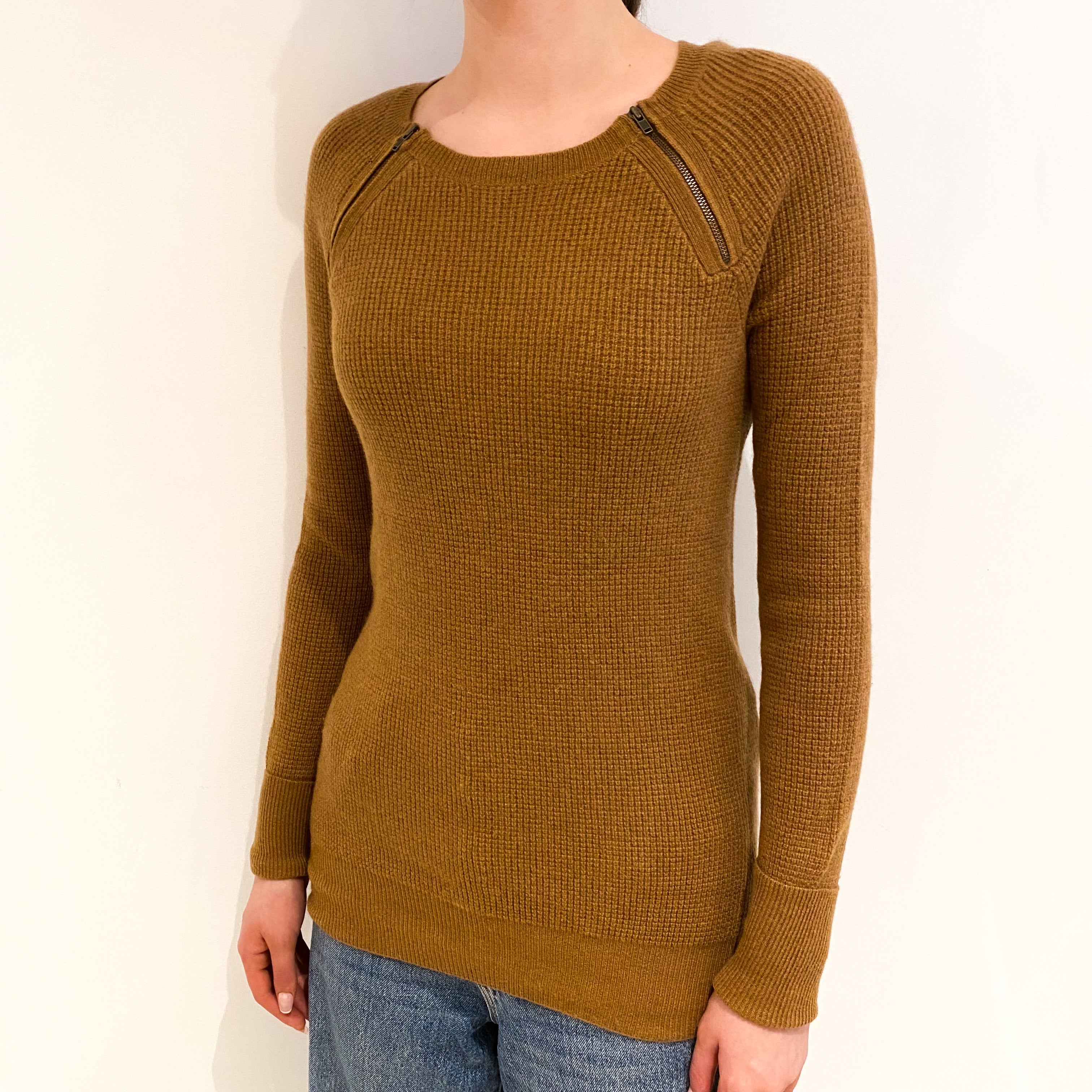 Tan Brown Cashmere Scoop Neck Jumper Extra Small