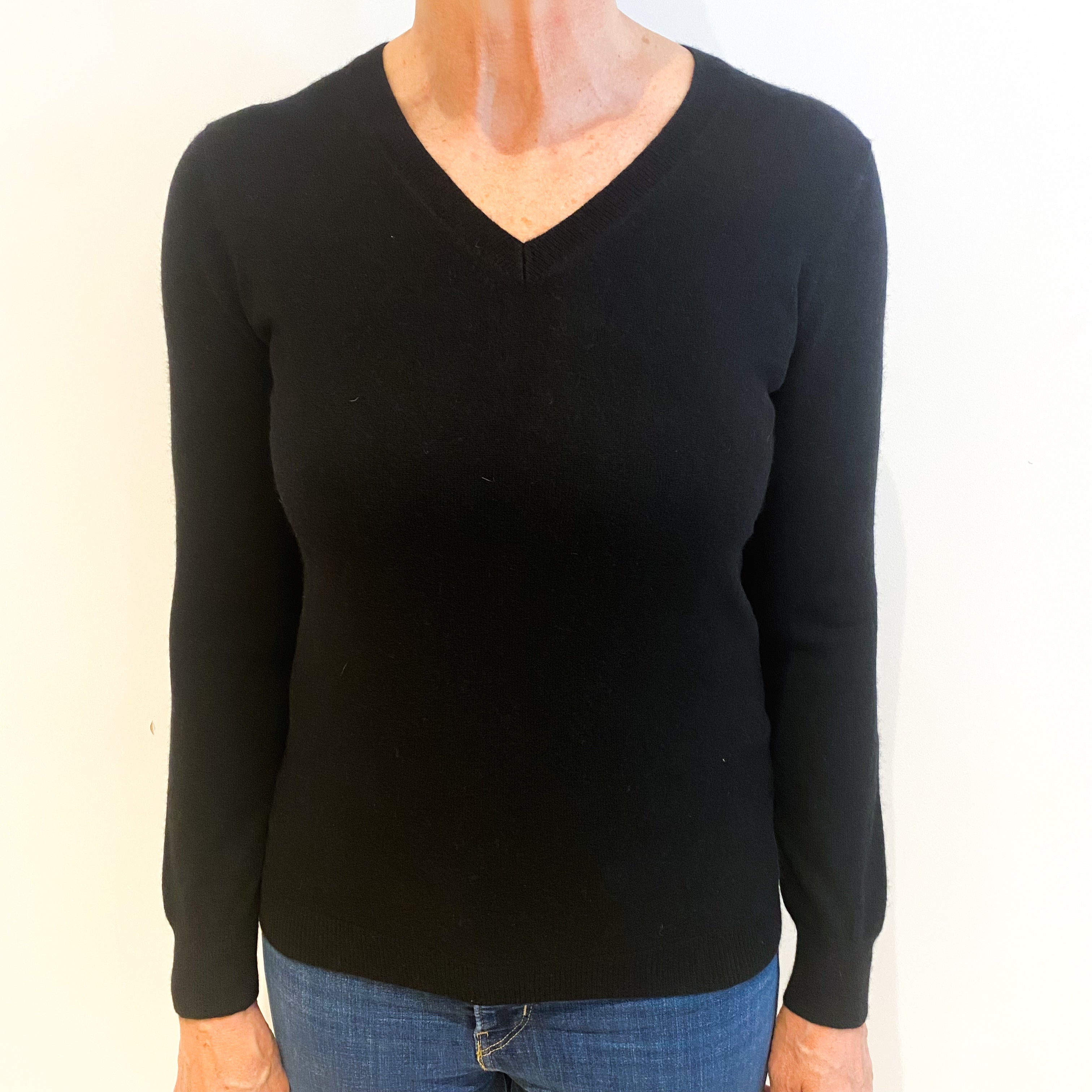 Black Cashmere V Neck Jumper Medium