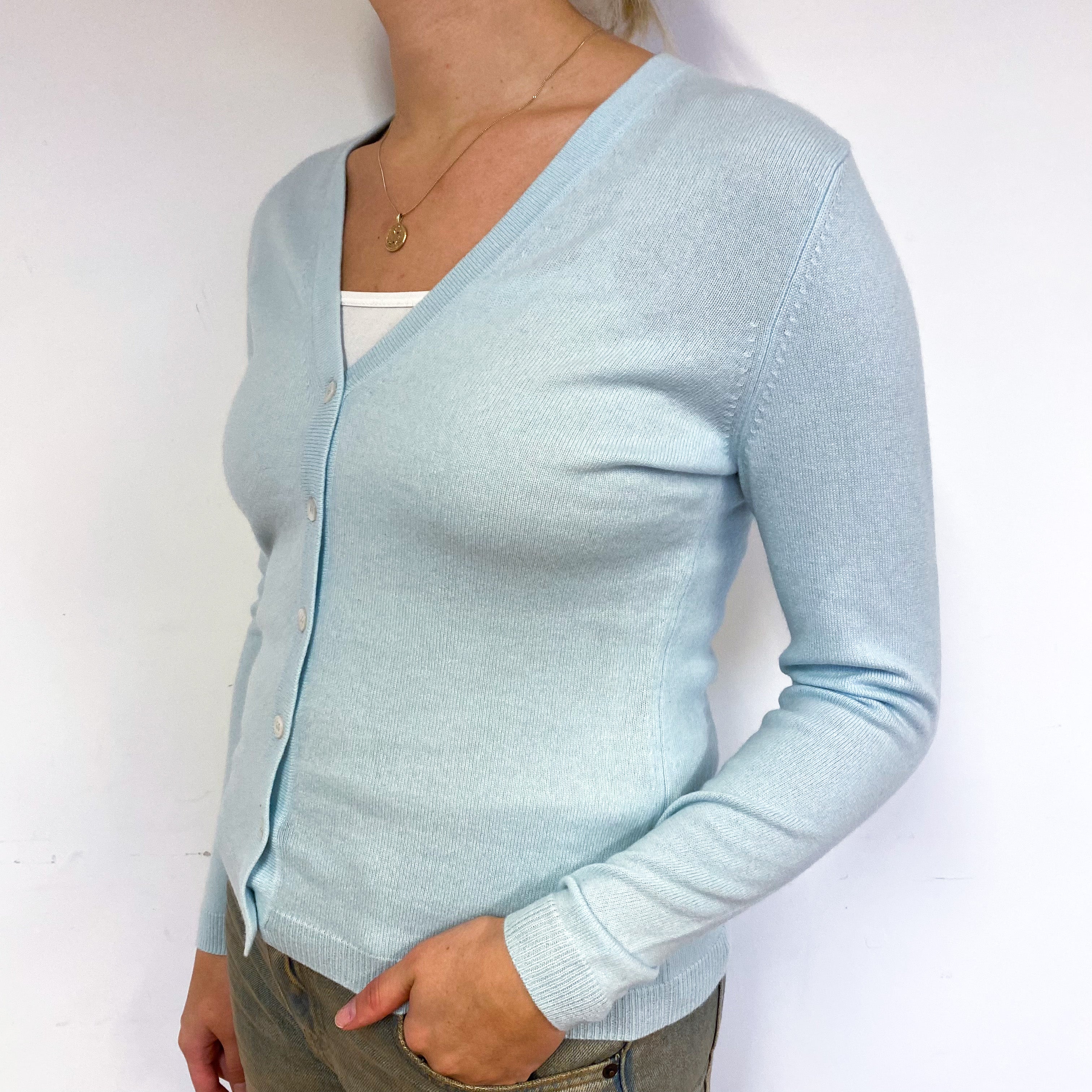 New Pale Mint Green Cashmere V-Neck Cardigan Small