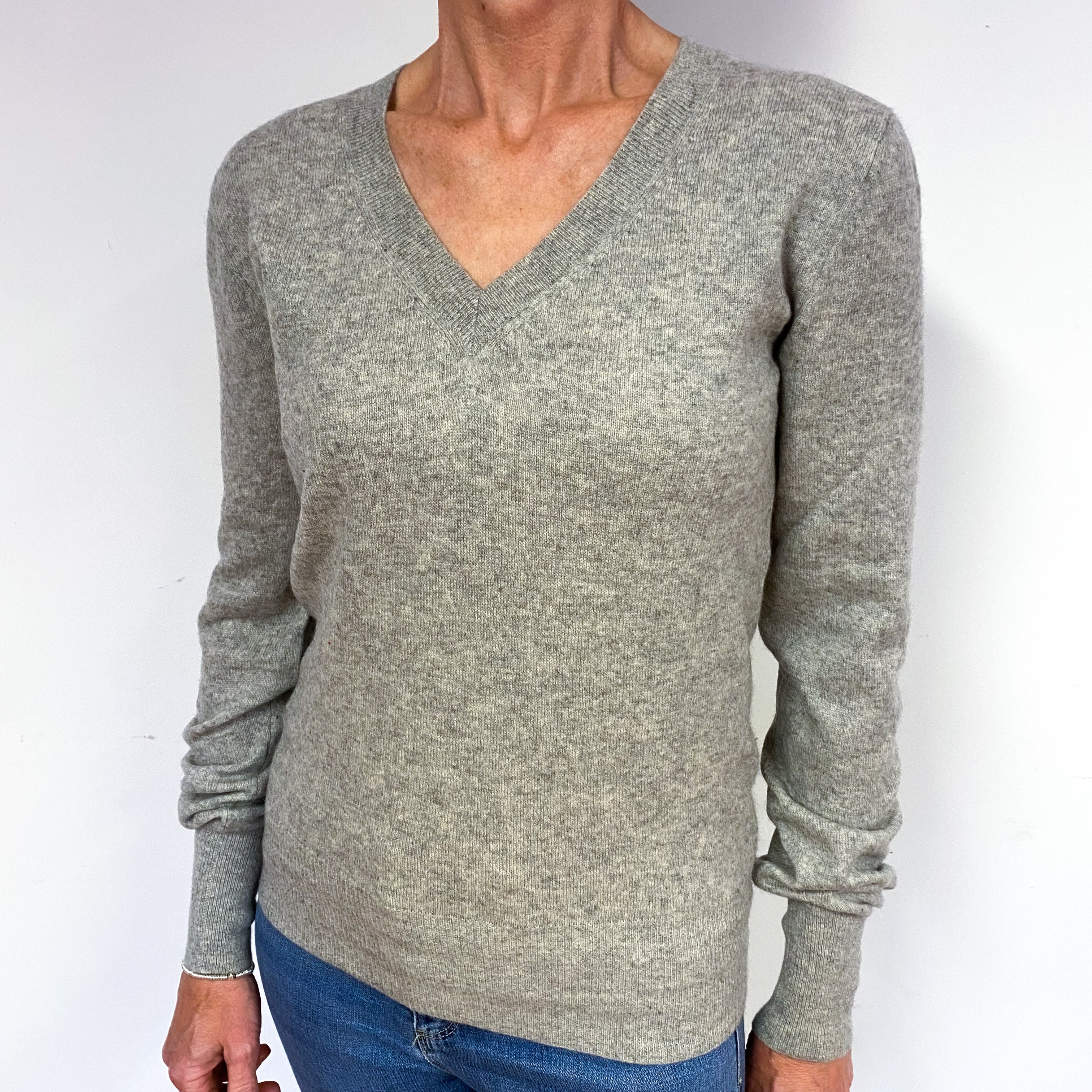 Ash Grey Cashmere V-Neck Jumper Medium