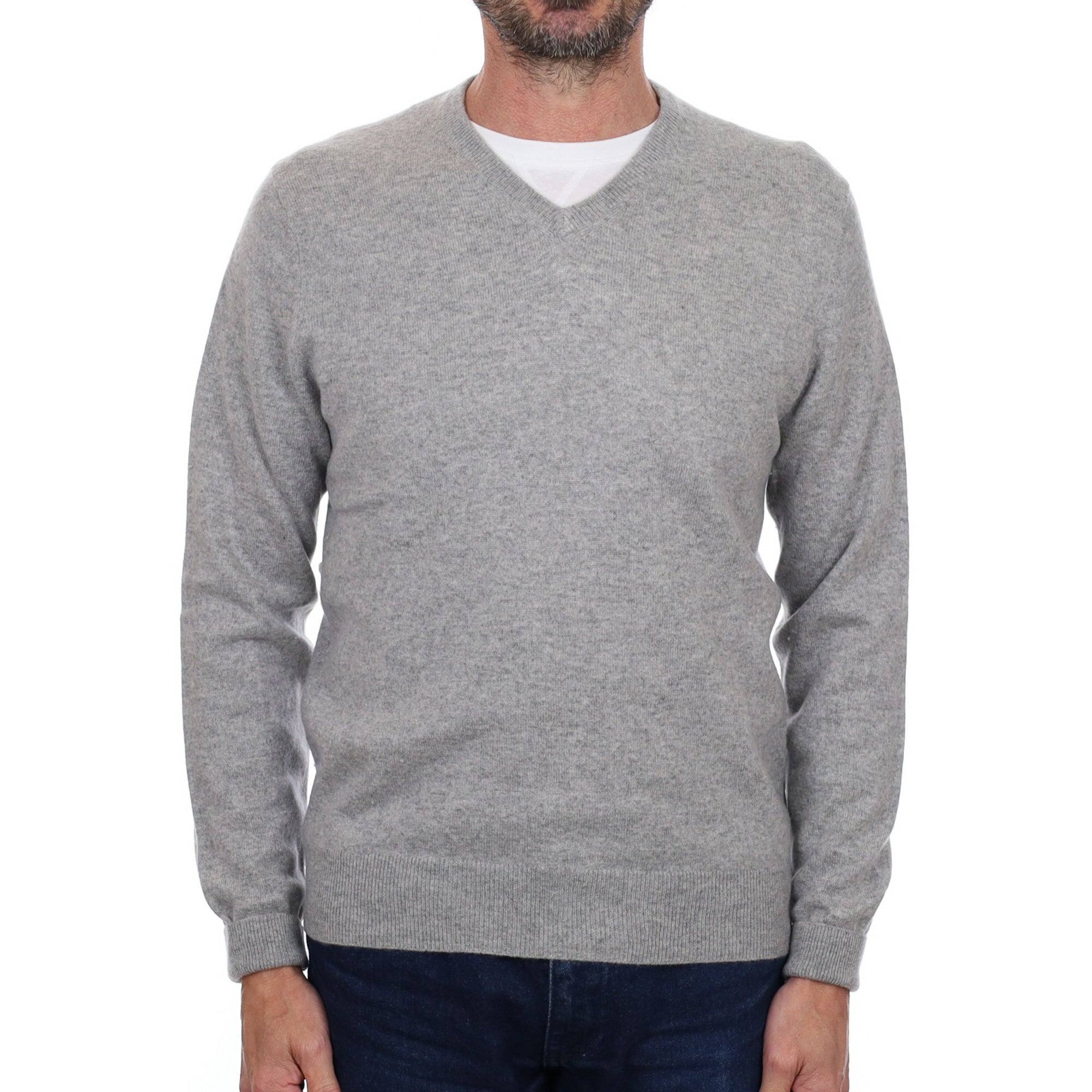 Men's Smoke Grey Cashmere V Neck Jumper Small